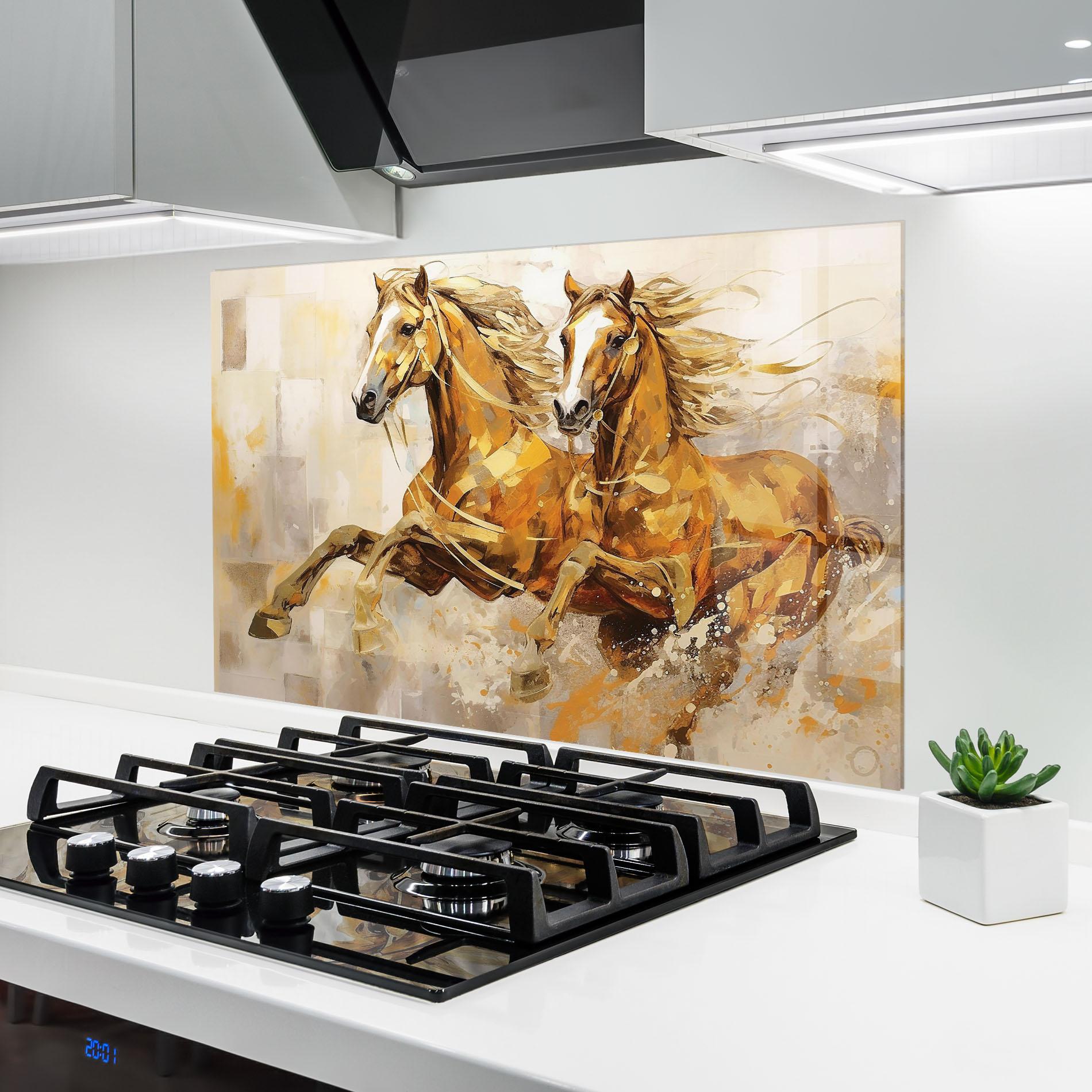 Küchenrückwand Glas Light Brown Horses Running mockup 6