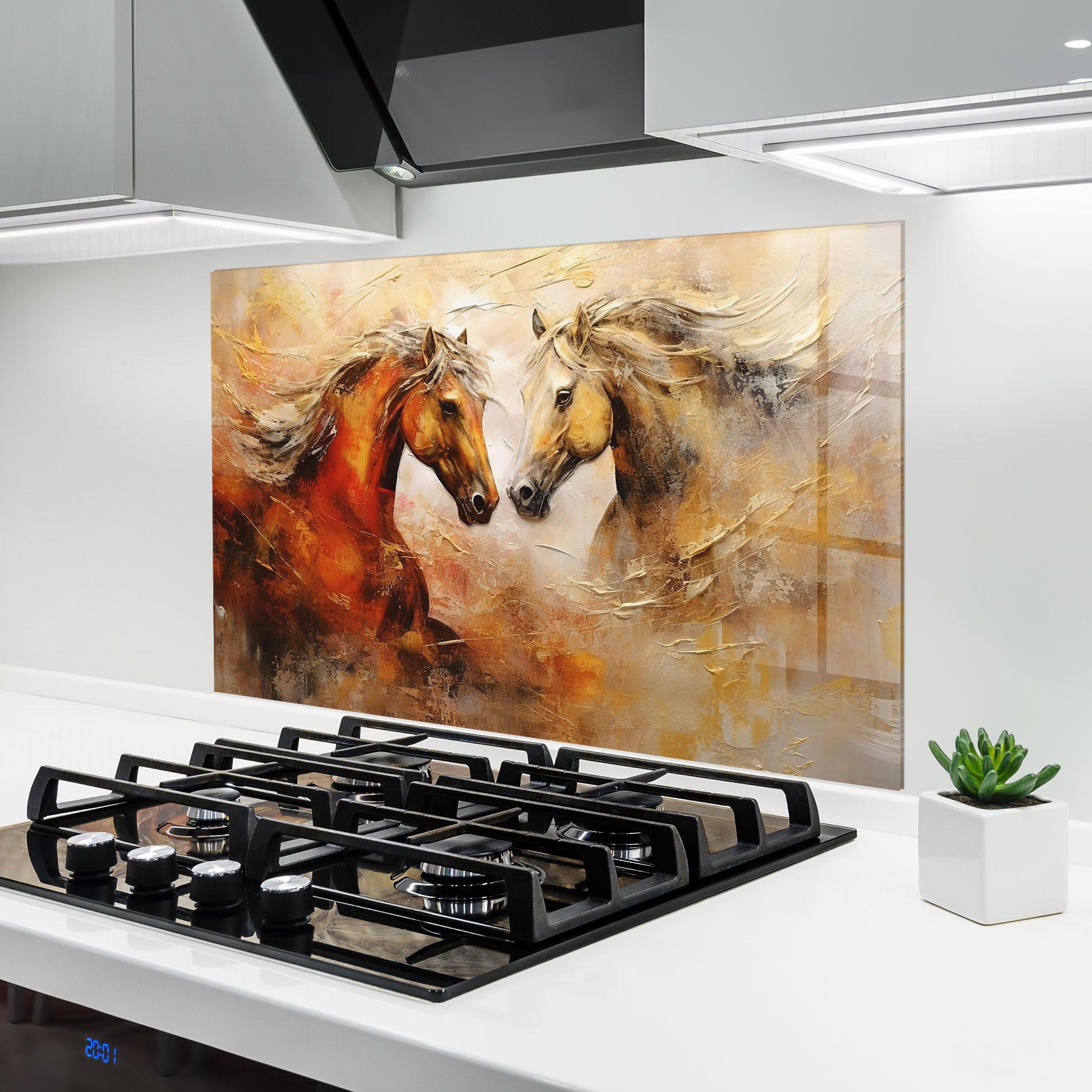 Küchenrückwand Glas Red Yellow Horses mockup 6