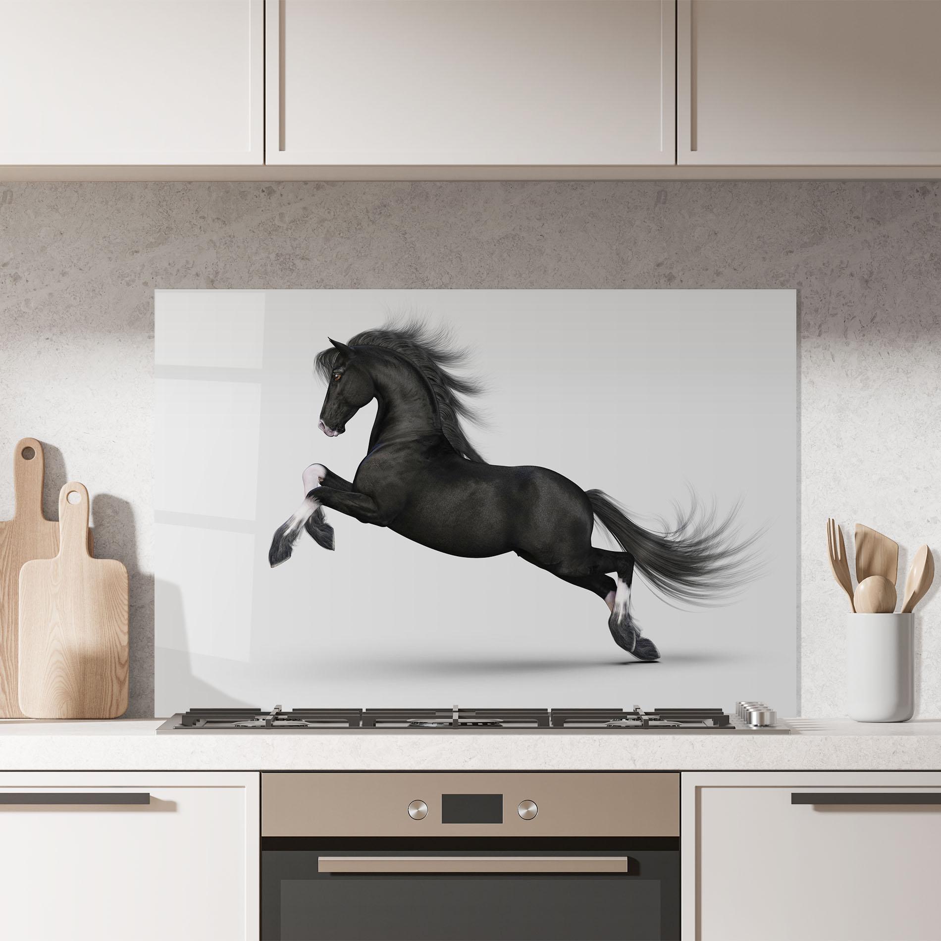 Küchenrückwand Glas Black Horse Galloping mockup 7