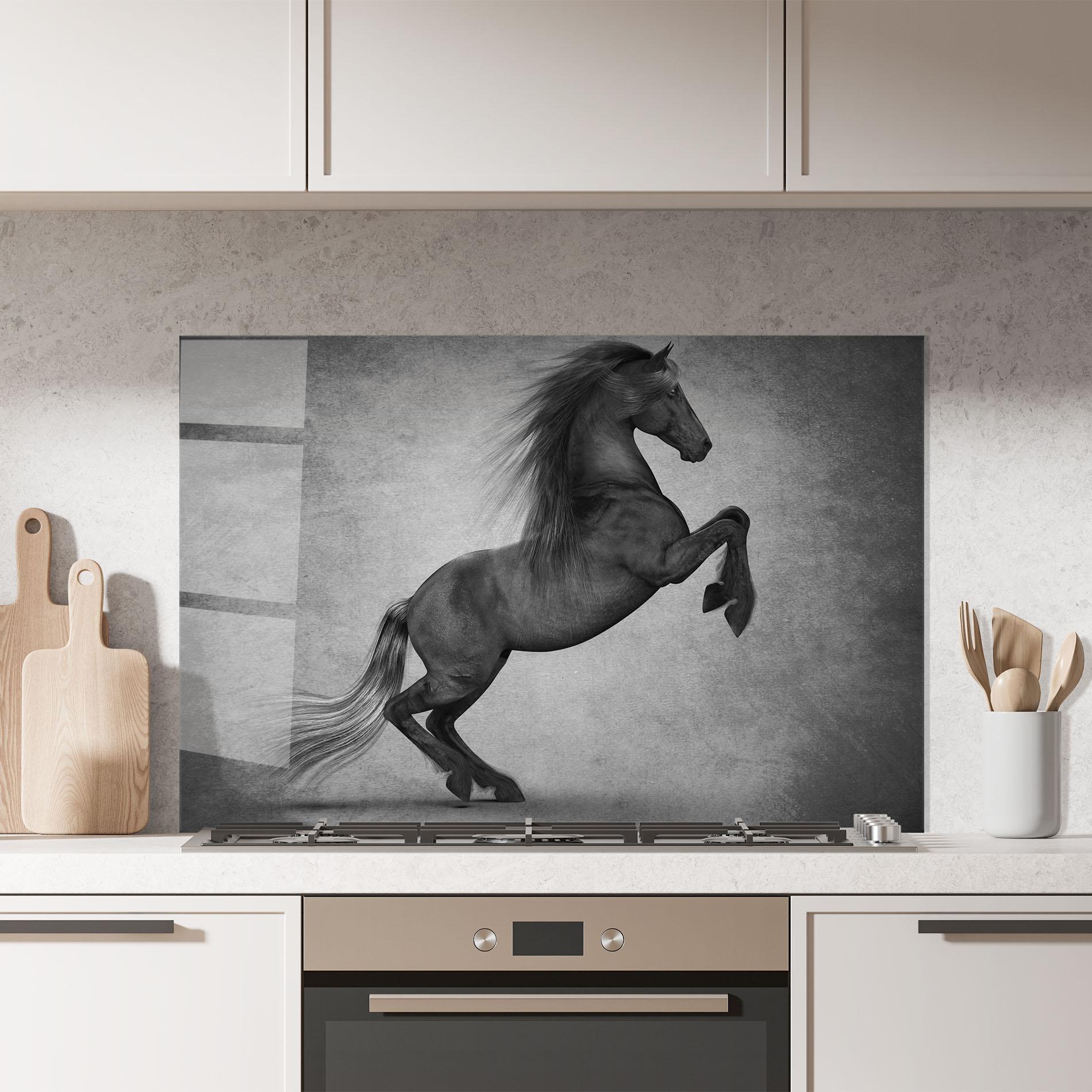 Küchenrückwand Glas Black Horse Jumping mockup 7
