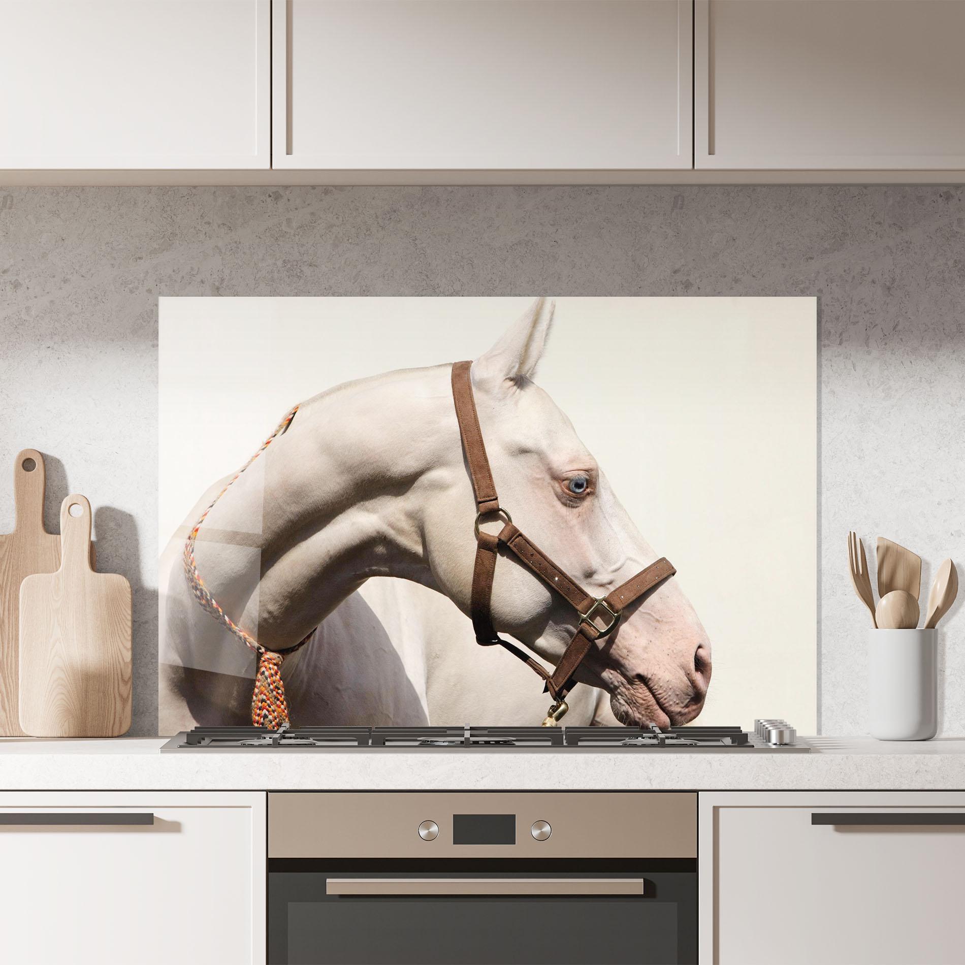 Küchenrückwand Glas Blue Eye Horse mockup 7