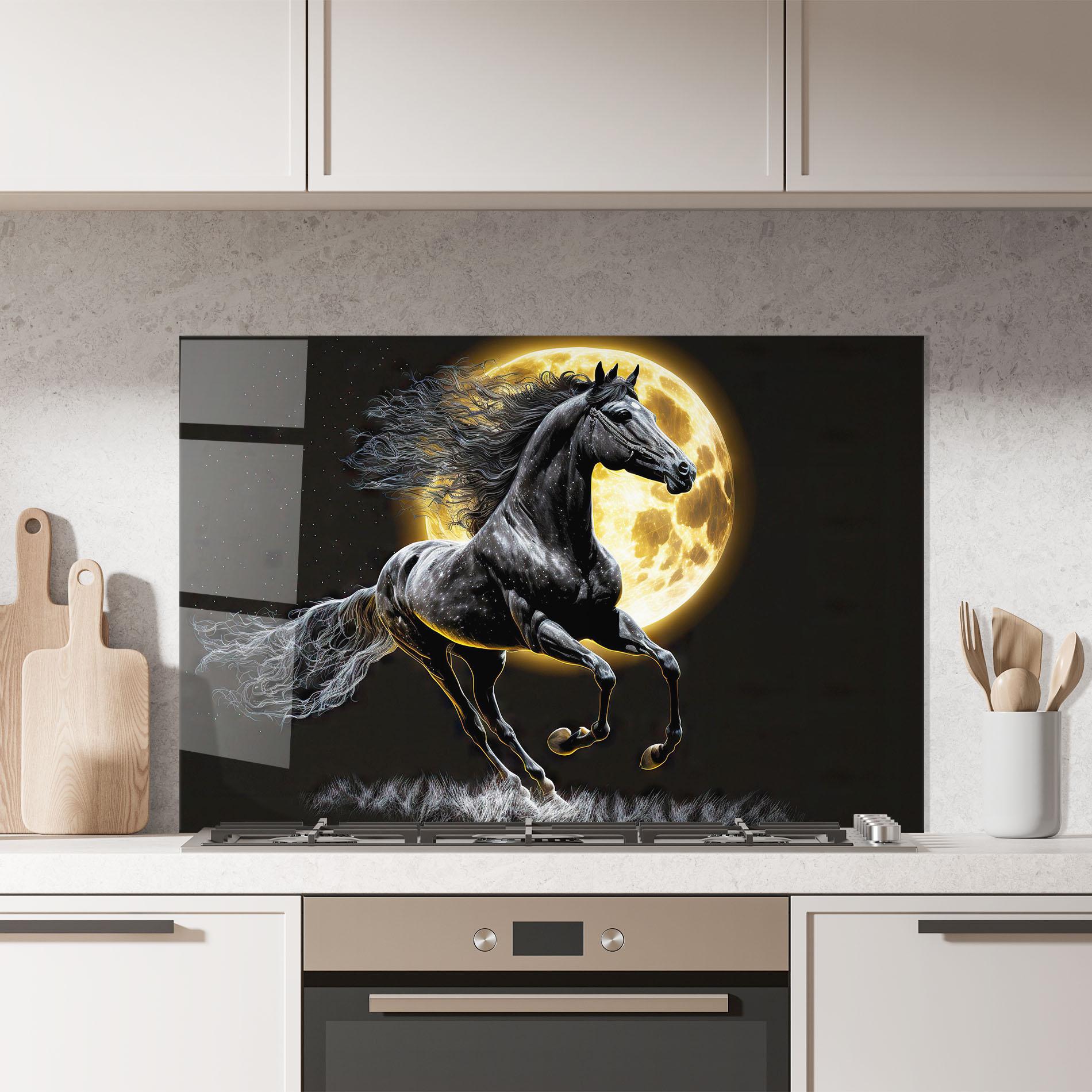 Küchenrückwand Glas Gold Moon Horse mockup 7
