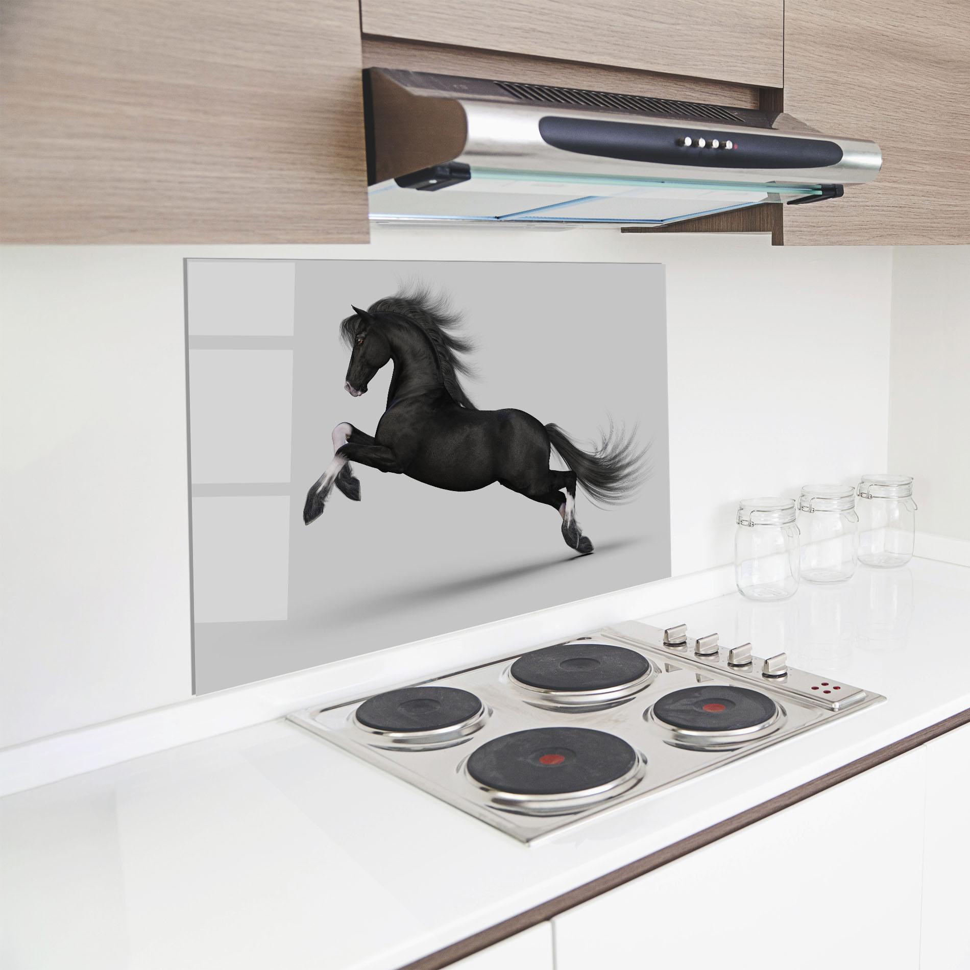 Küchenrückwand Glas Black Horse Galloping mockup 8