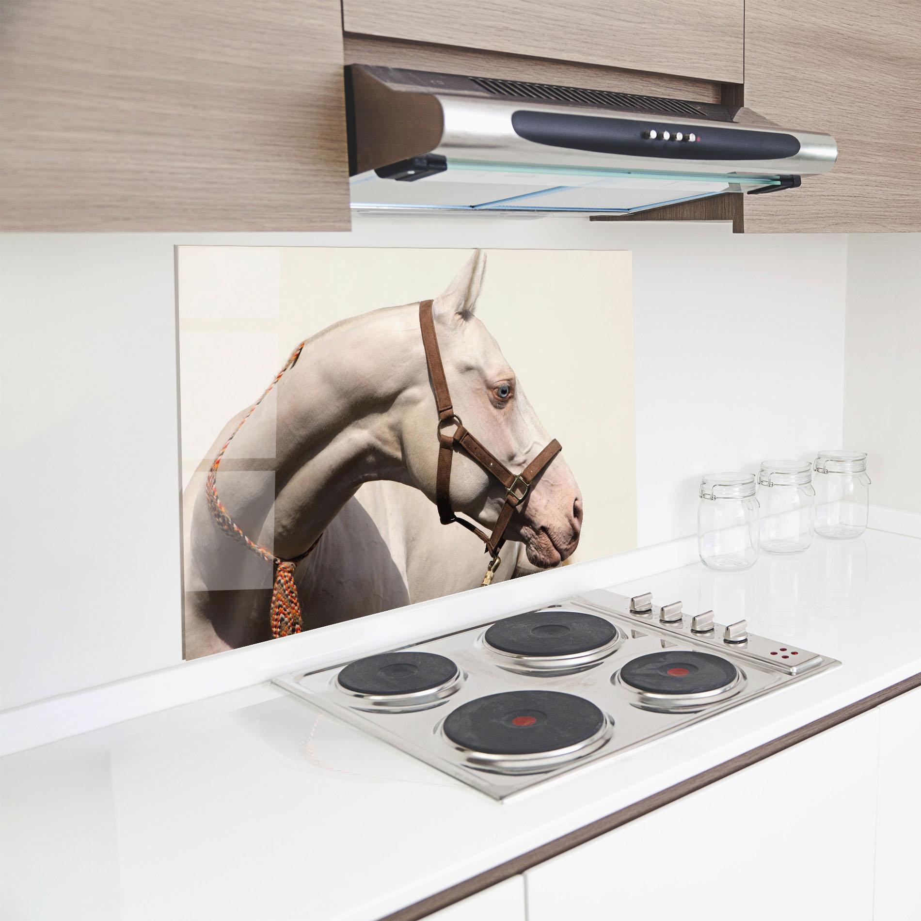 Küchenrückwand Glas Blue Eye Horse mockup 8
