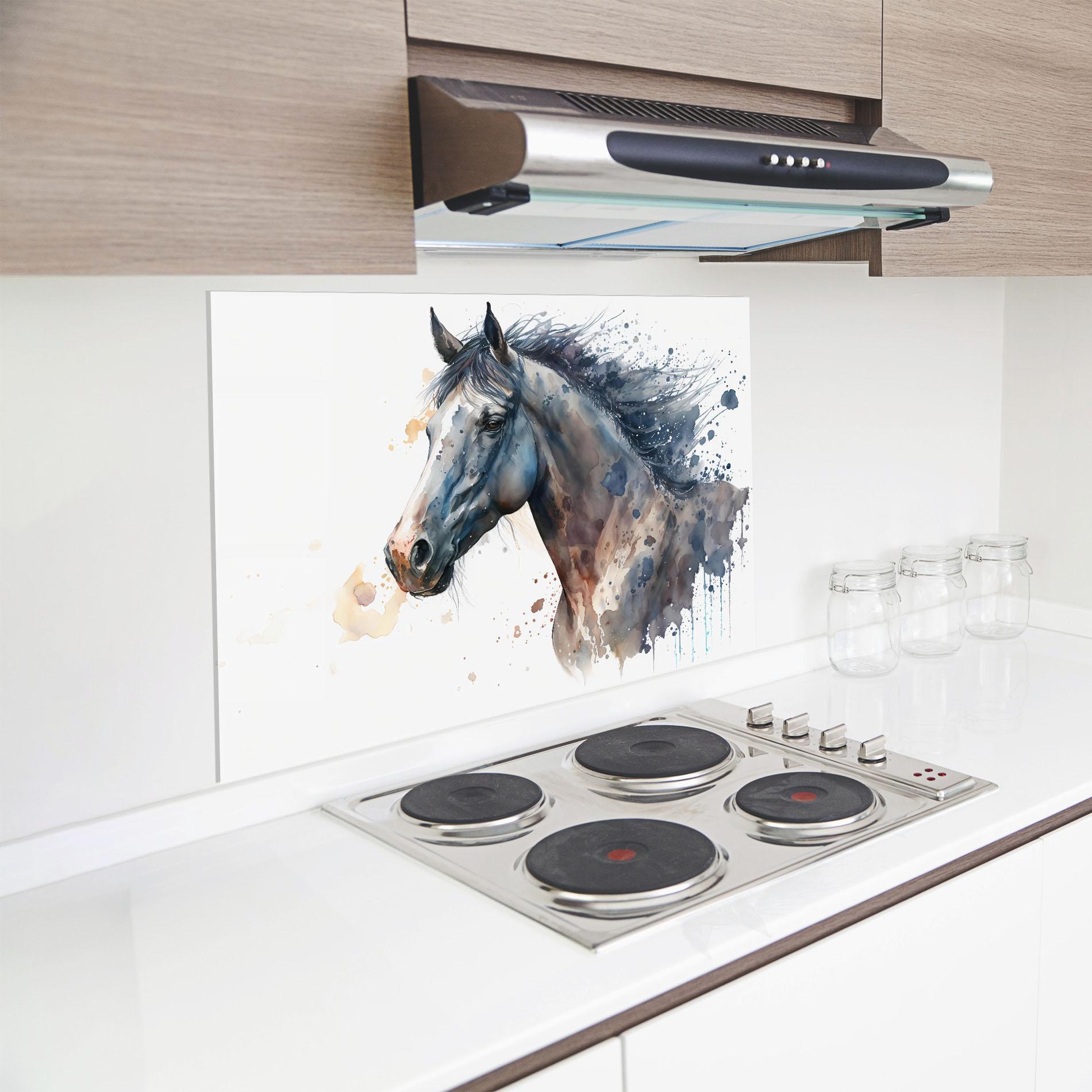 Küchenrückwand Glas Blue Horse Painting mockup 8