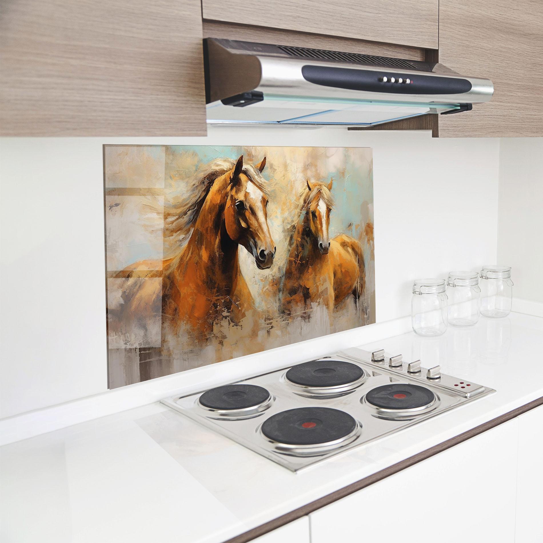Küchenrückwand Glas Brown Horses Staying mockup 8