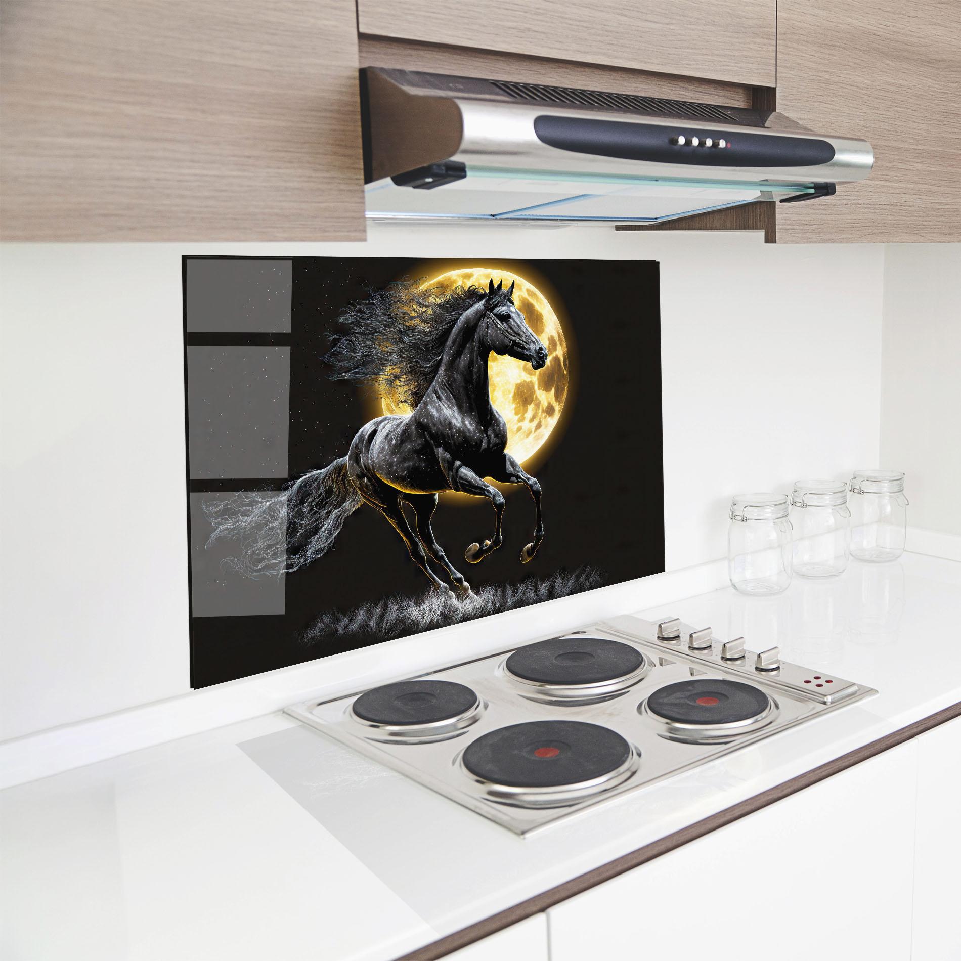 Küchenrückwand Glas Gold Moon Horse mockup 8