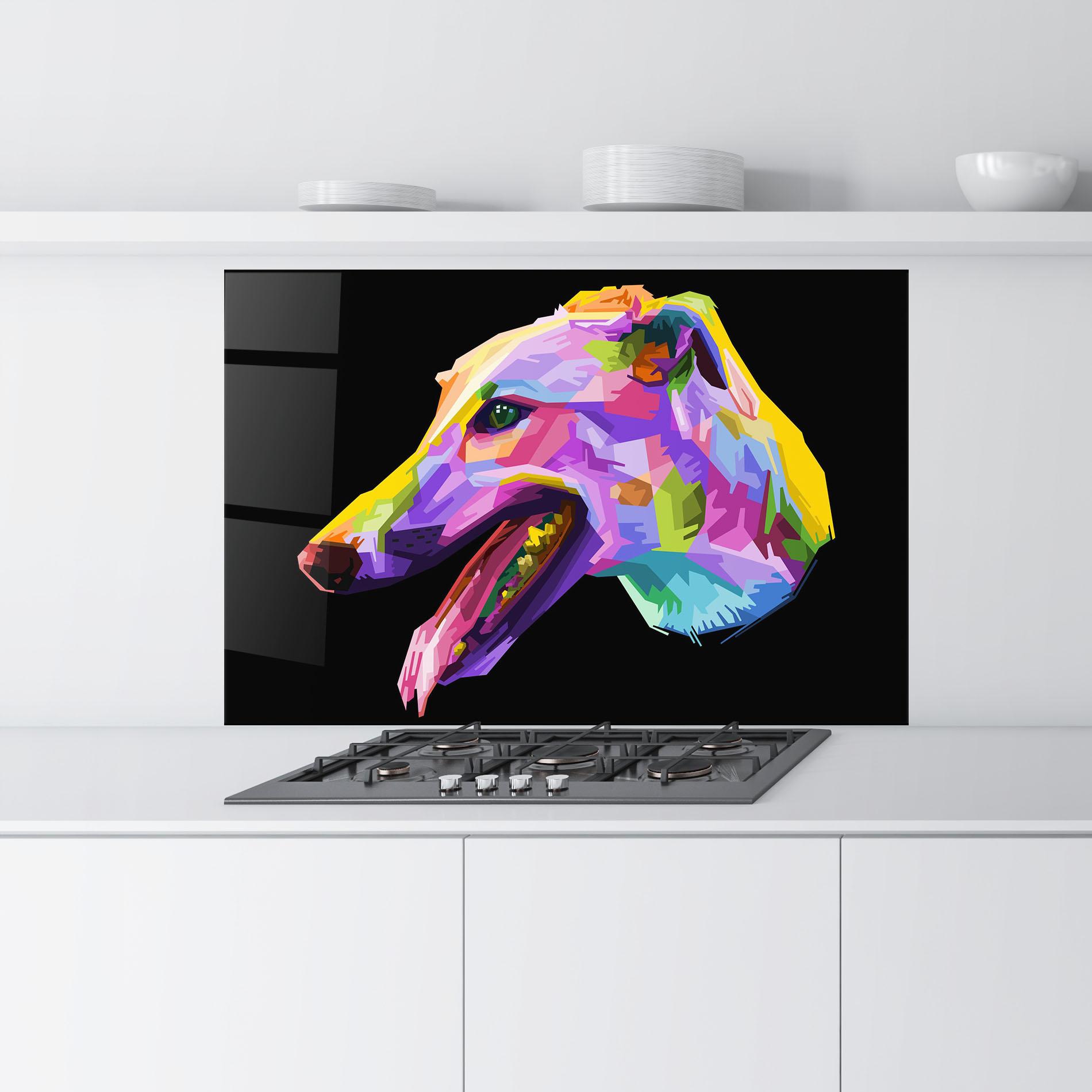 Küchenrückwand Glas Colorful Dog Art mockup 9