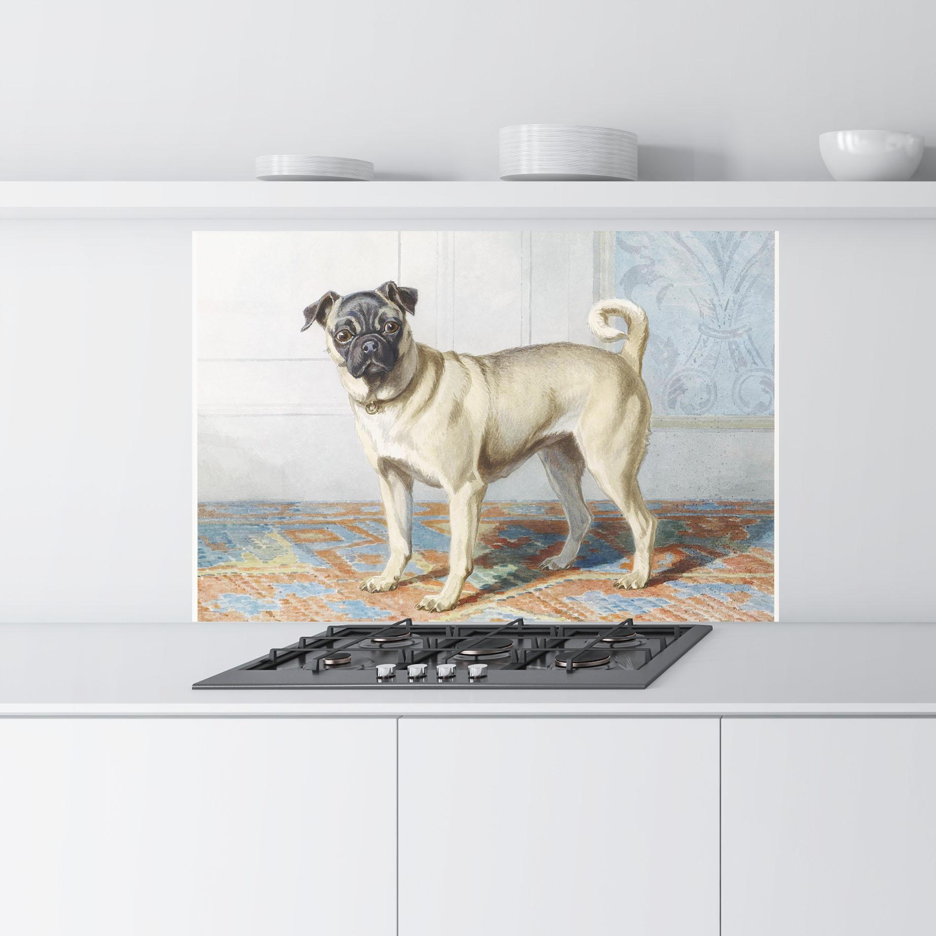 Küchenrückwand Glas Cute Cream Dog mockup 9