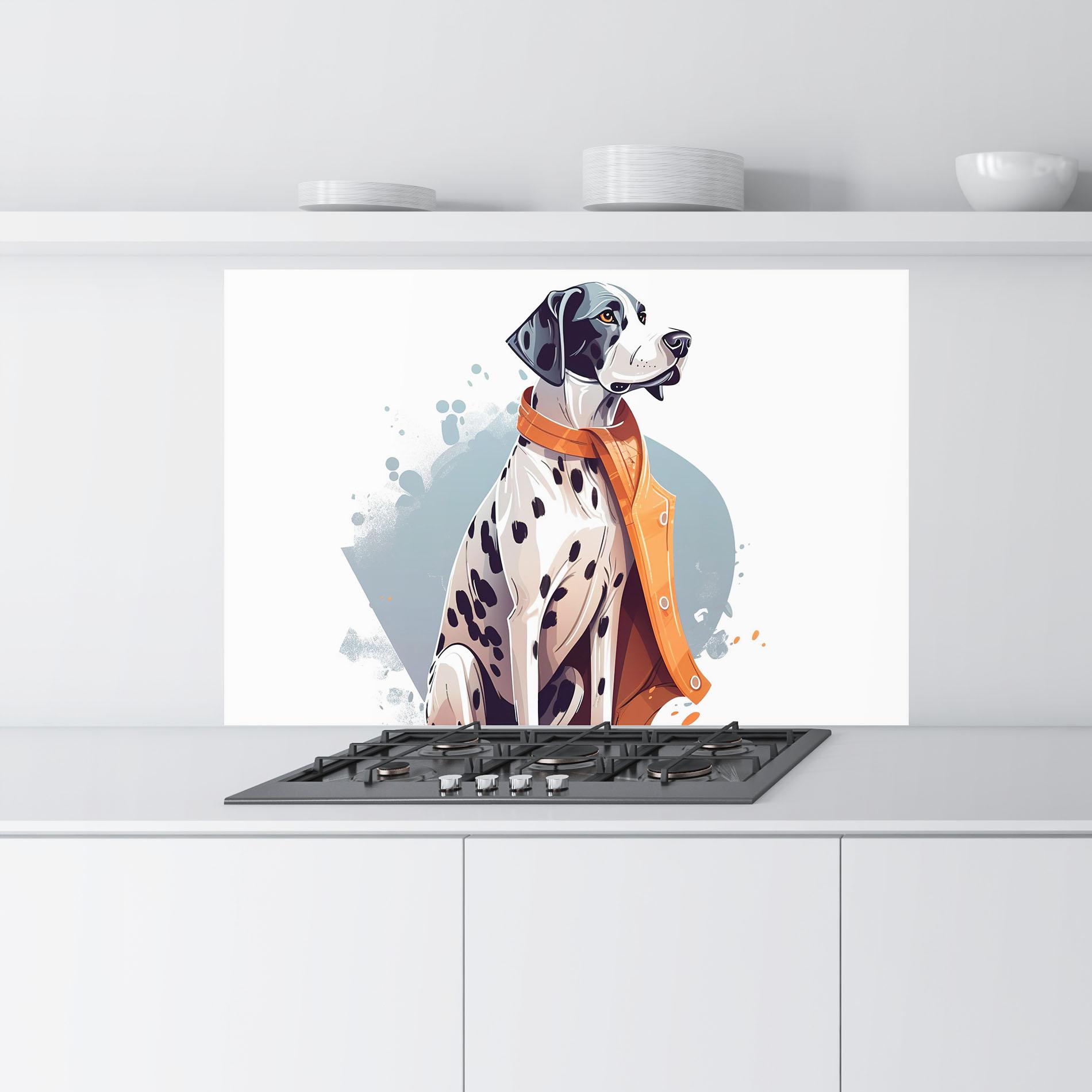Küchenrückwand Glas Orange Scarf Dalmatian mockup 9