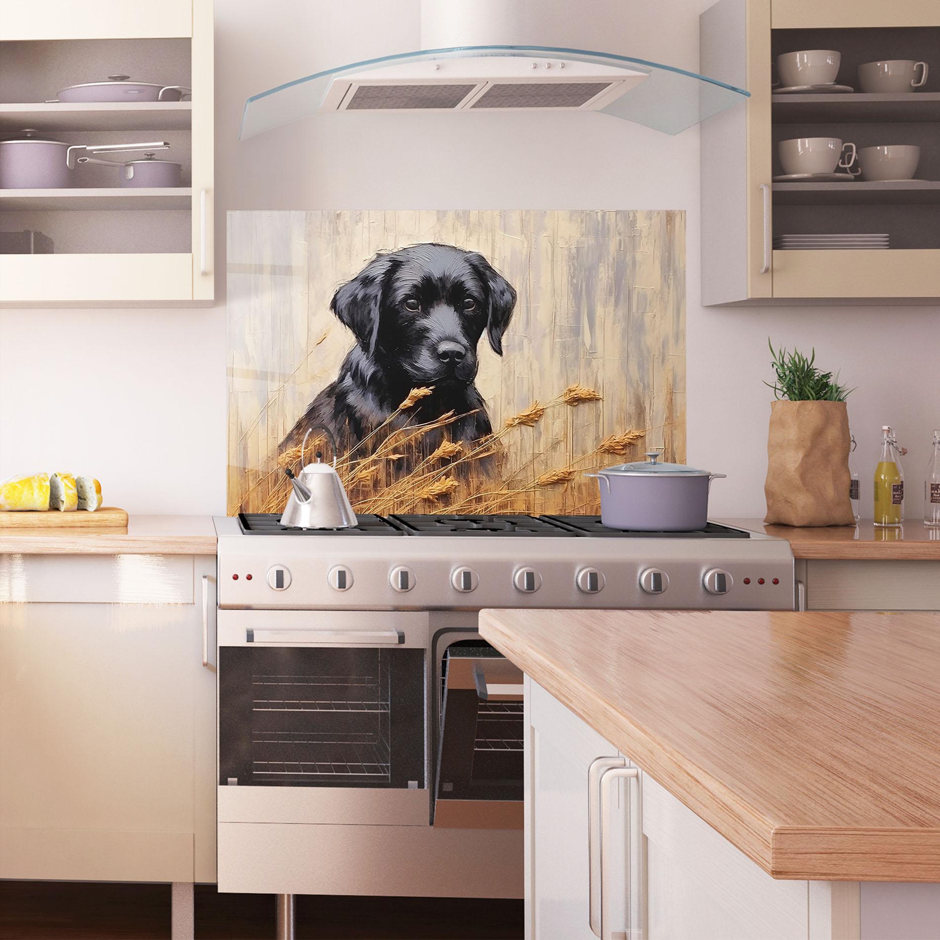 Küchenrückwand Glas Black Dog Art mockup 1