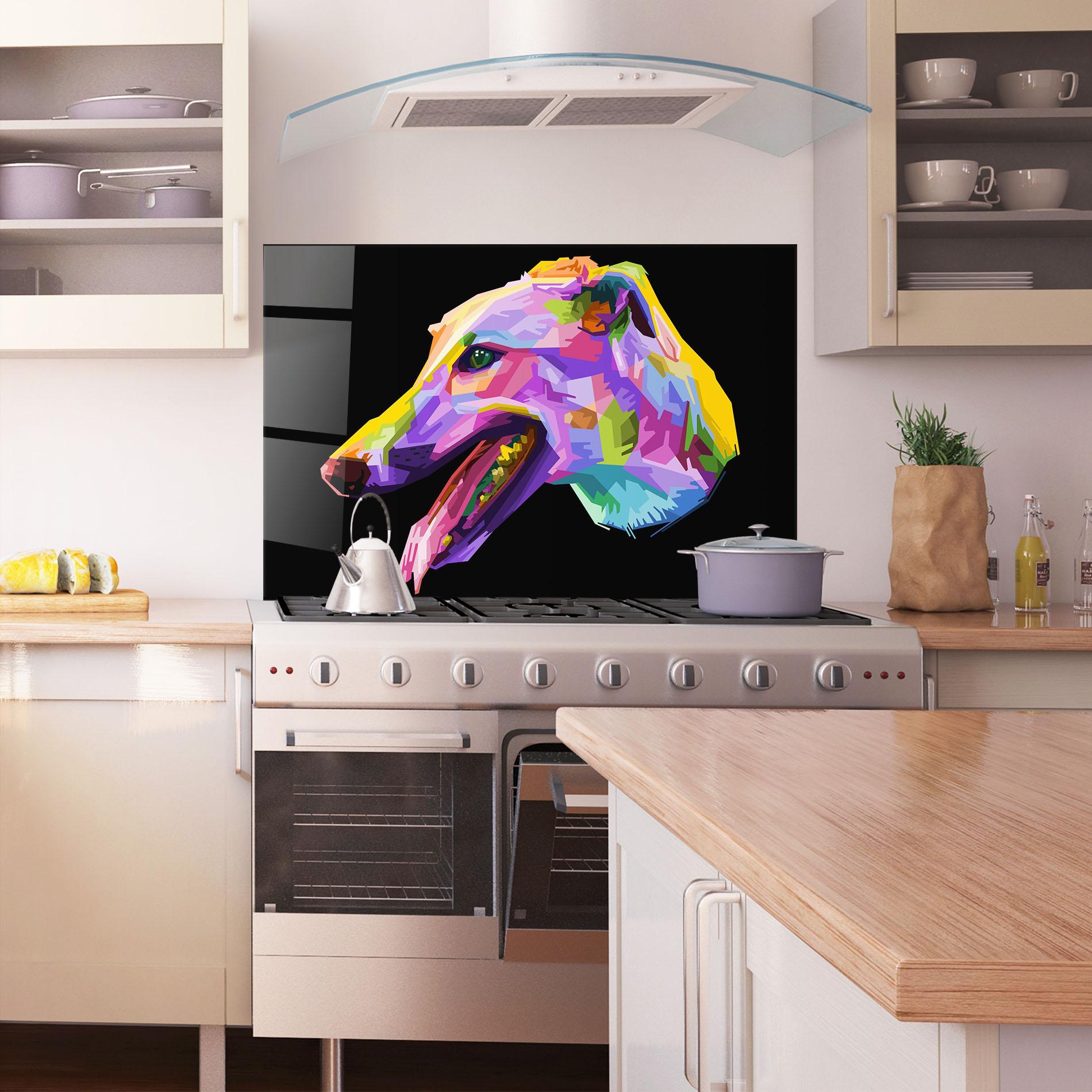 Küchenrückwand Glas Colorful Dog Art mockup 1