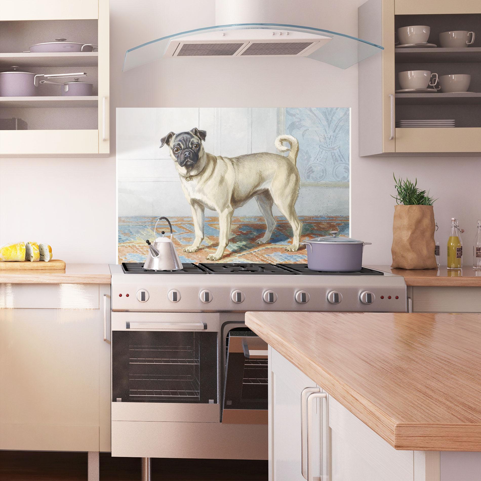 Küchenrückwand Glas Cute Cream Dog mockup 1