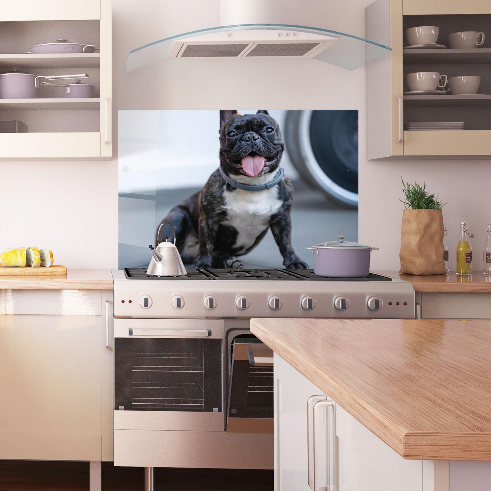 Küchenrückwand Glas Happy Black Dog mockup 1