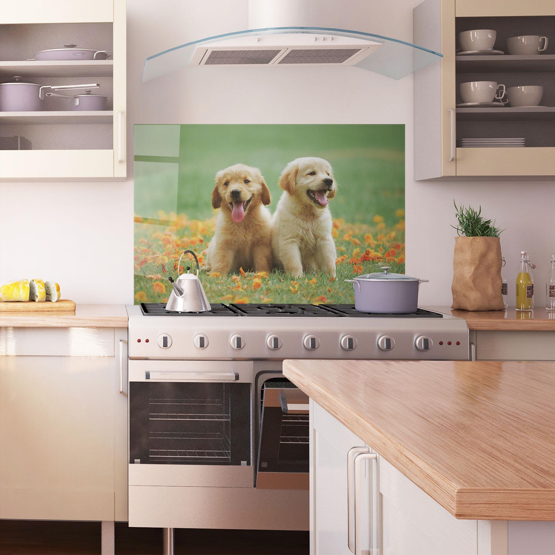 Küchenrückwand Glas Happy Dogs mockup 1