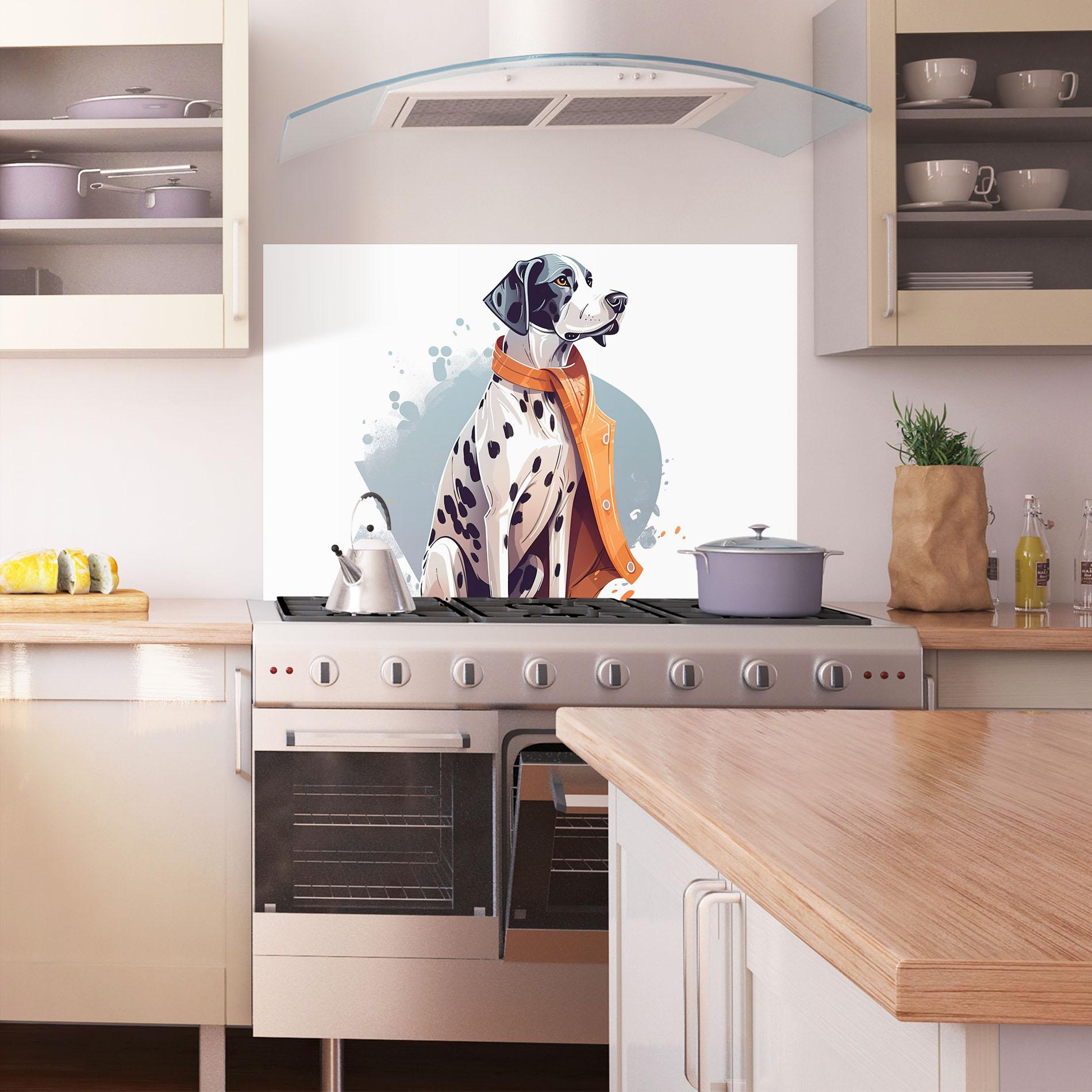 Küchenrückwand Glas Orange Scarf Dalmatian mockup 1