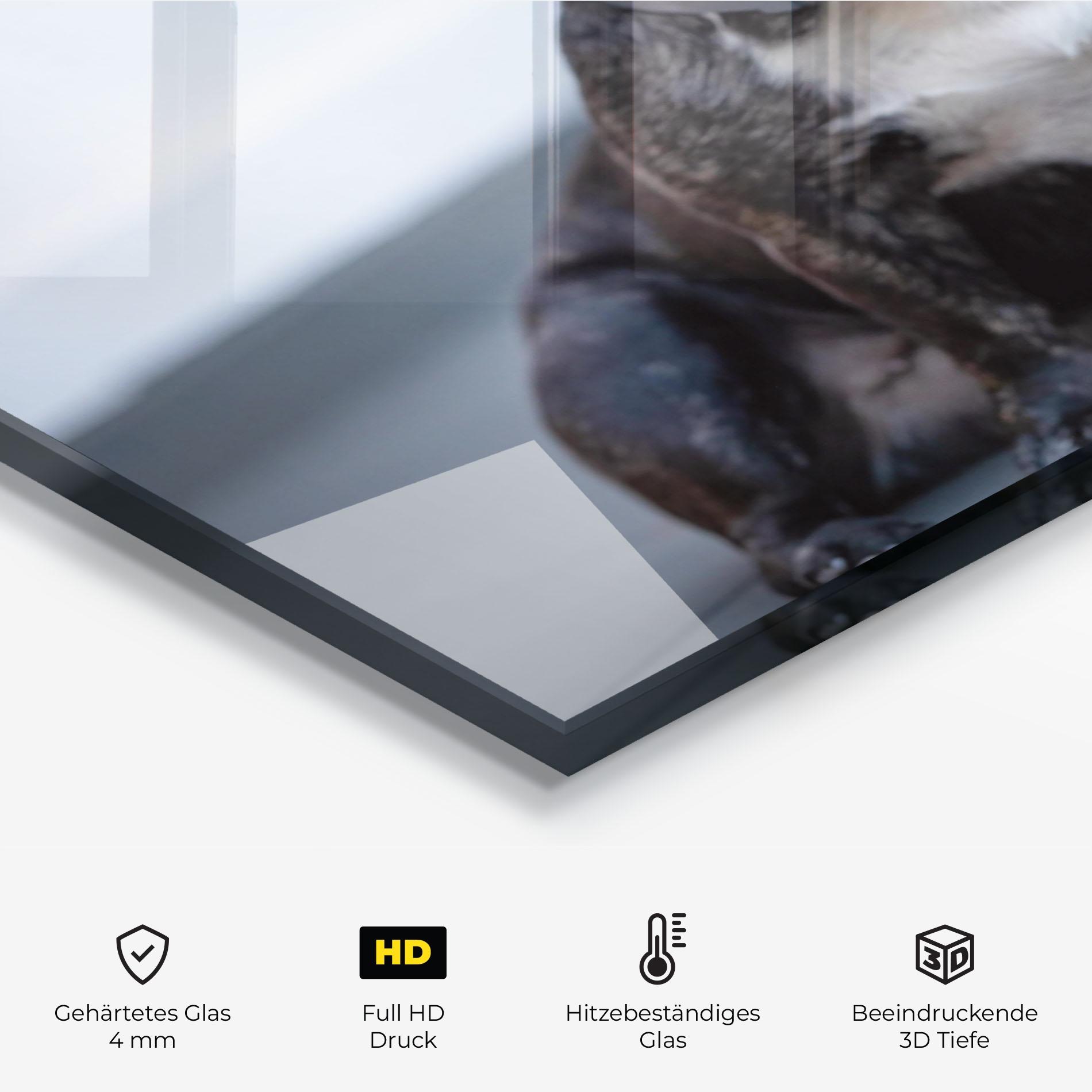 Küchenrückwand Glas Happy Black Dog mockup 2