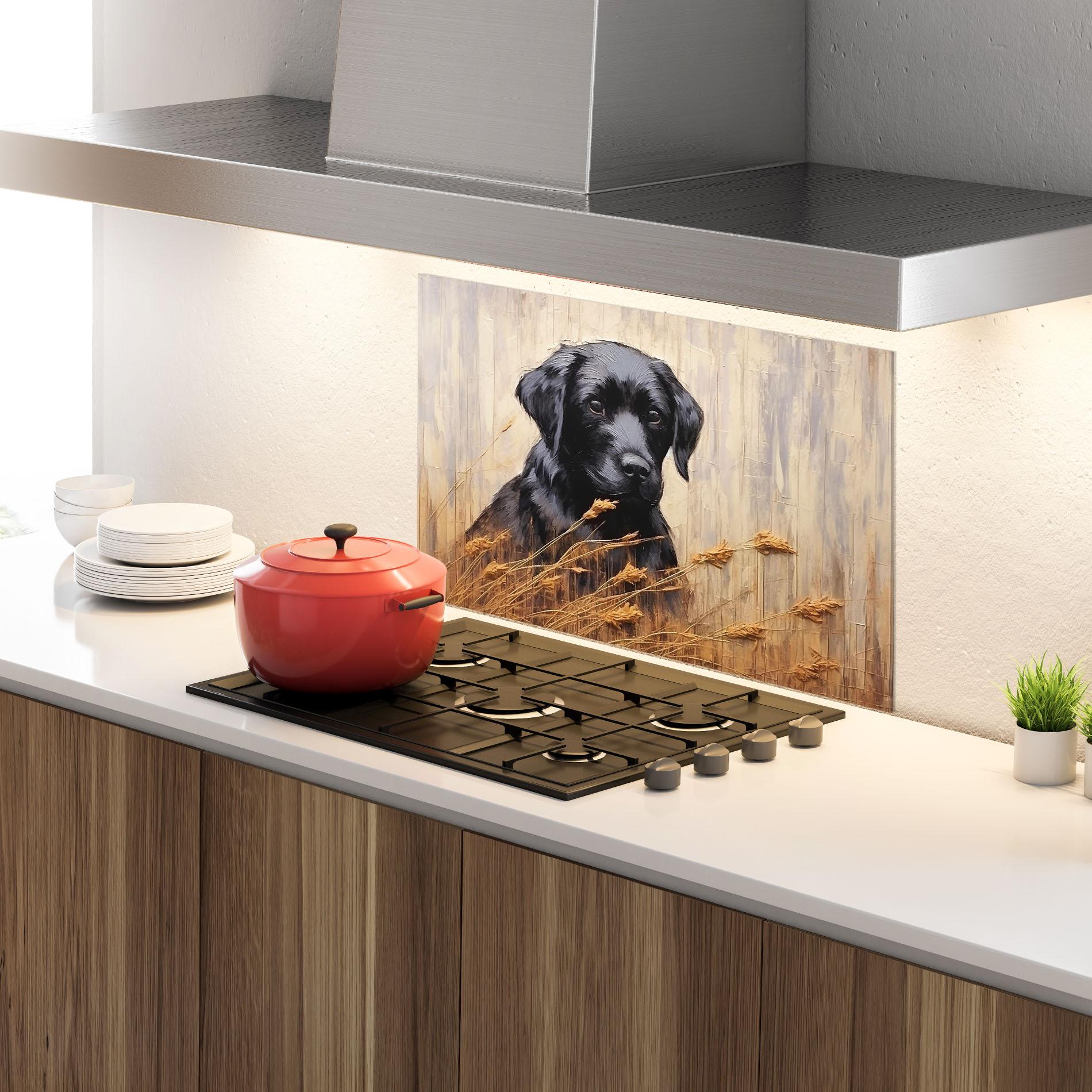 Küchenrückwand Glas Black Dog Art mockup 4