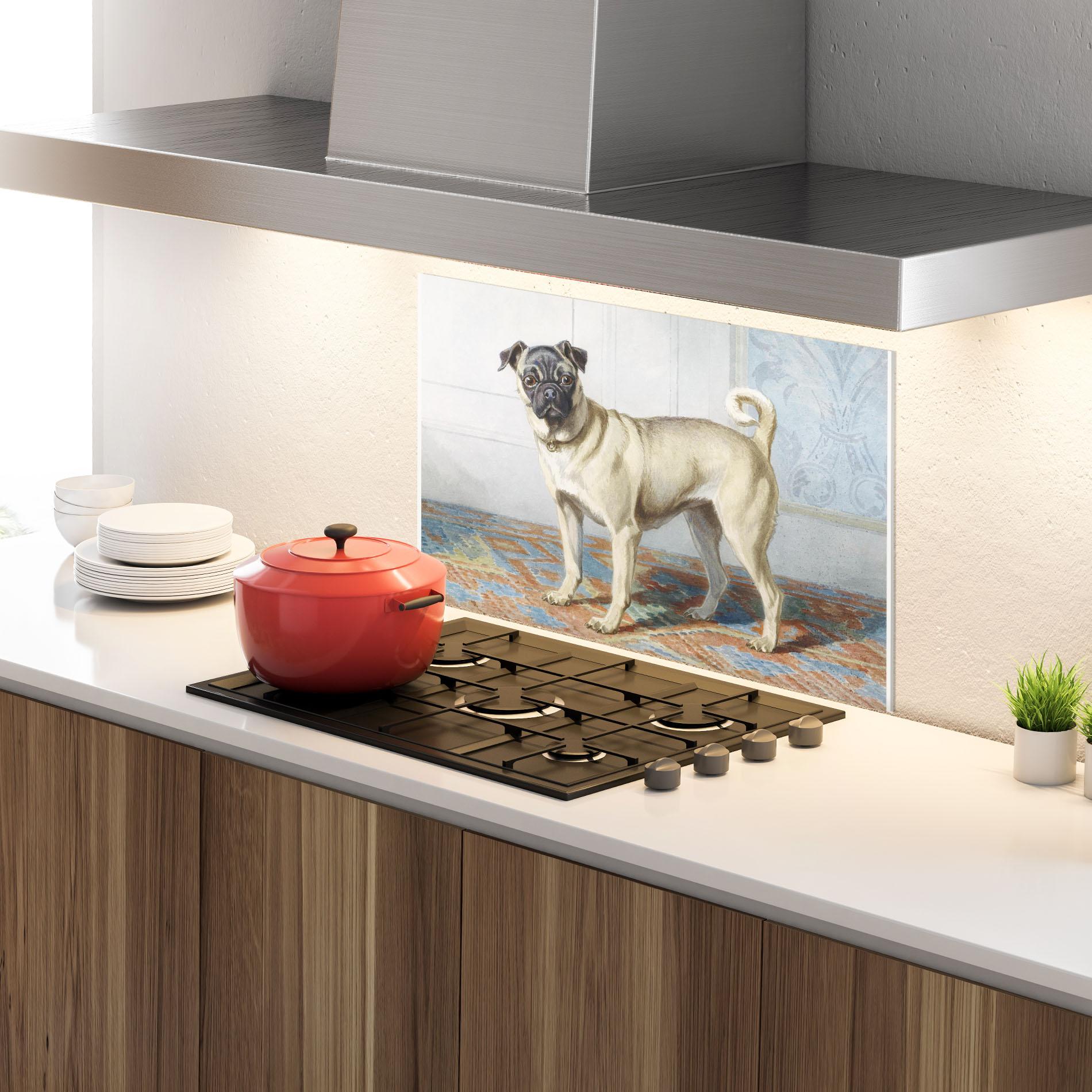 Küchenrückwand Glas Cute Cream Dog mockup 4