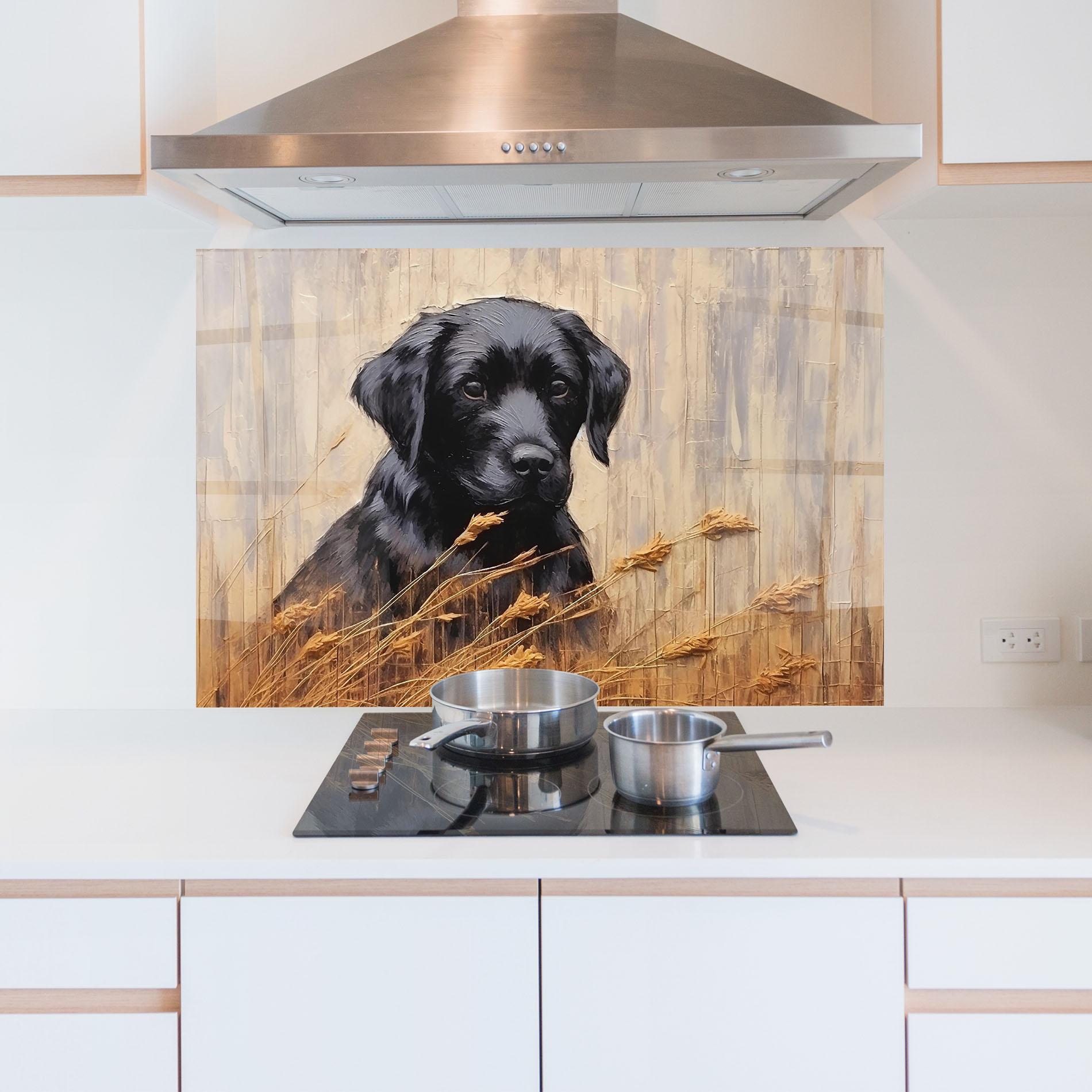 Küchenrückwand Glas Black Dog Art mockup 5