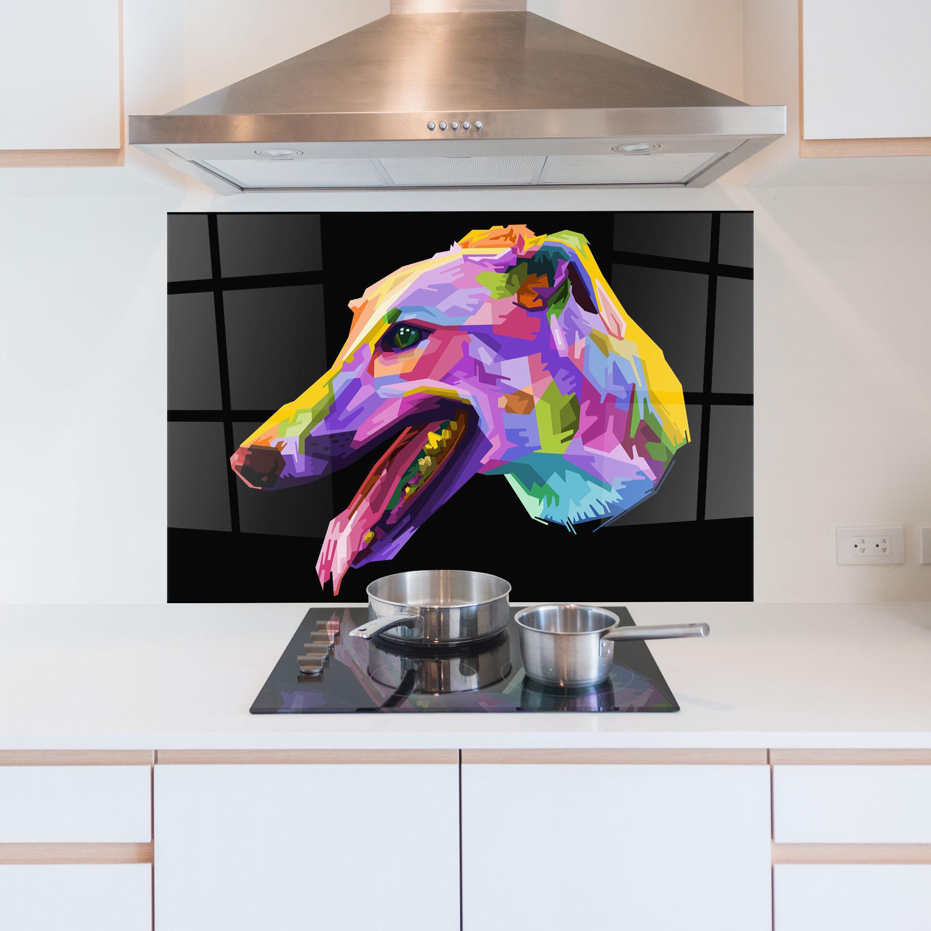 Küchenrückwand Glas Colorful Dog Art mockup 5