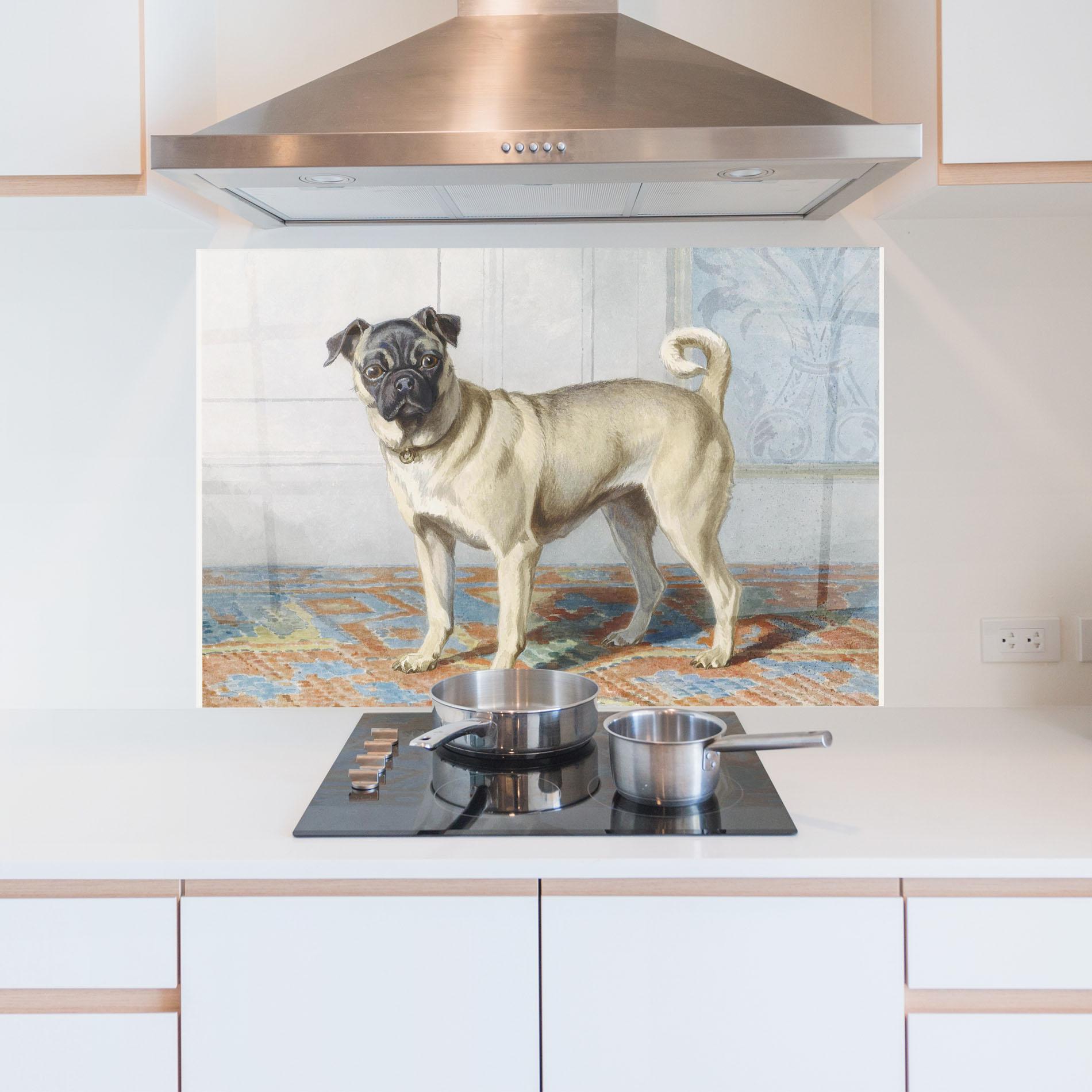 Küchenrückwand Glas Cute Cream Dog mockup 5