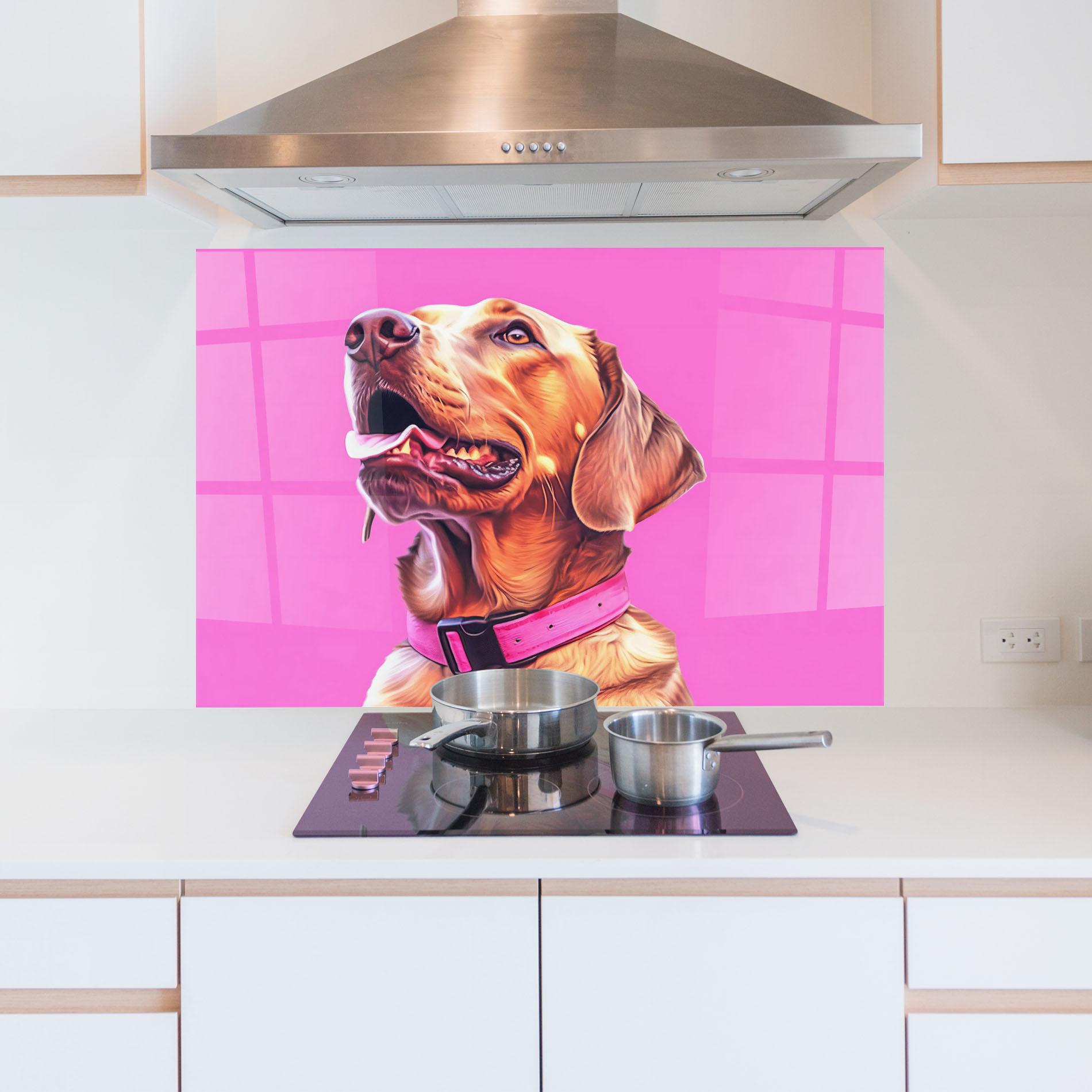 Küchenrückwand Glas Cute Retriever Dog mockup 5