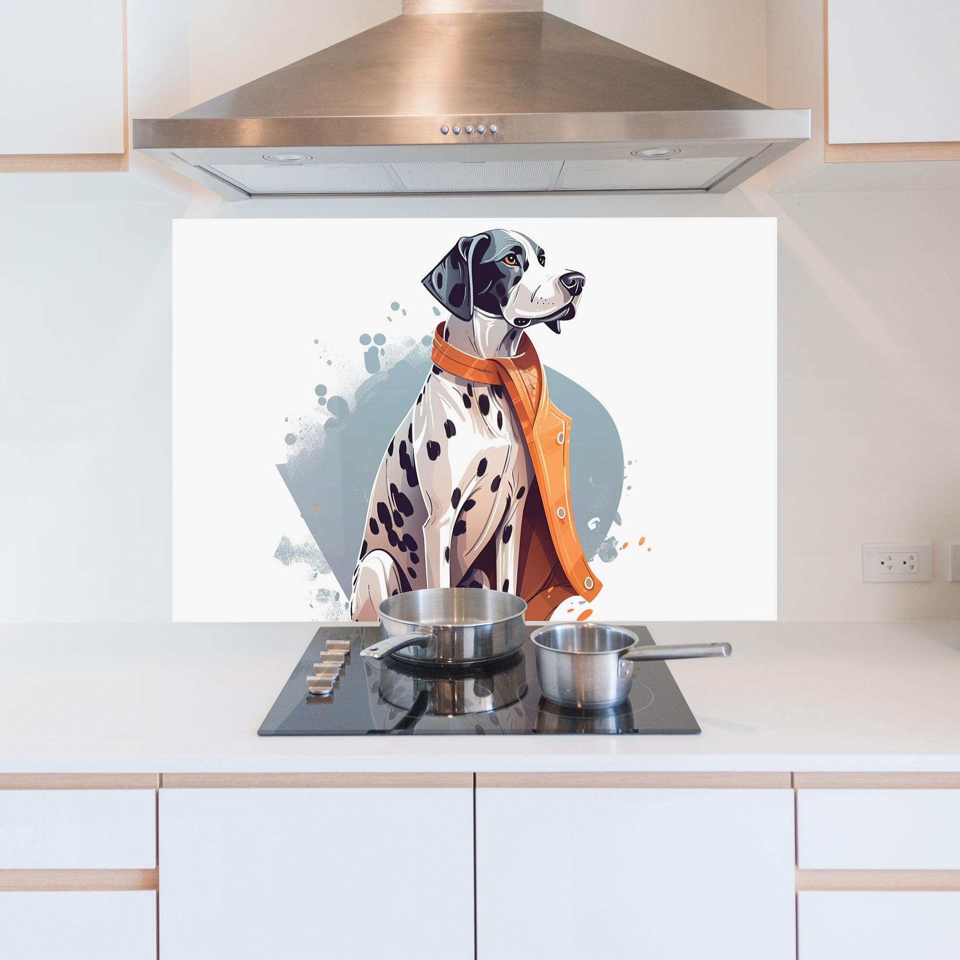 Küchenrückwand Glas Orange Scarf Dalmatian mockup 5