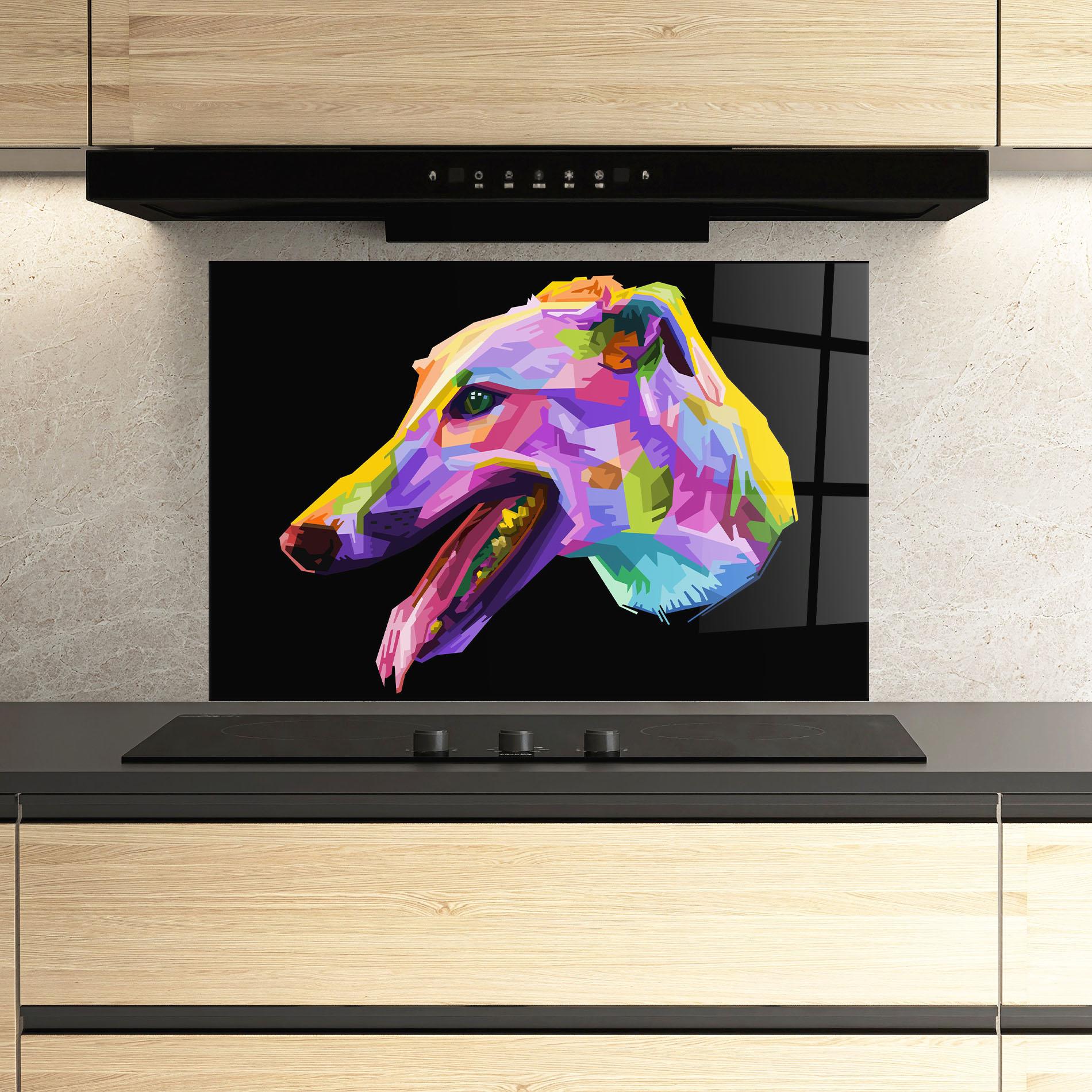 Küchenrückwand Glas Colorful Dog Art mockup 3