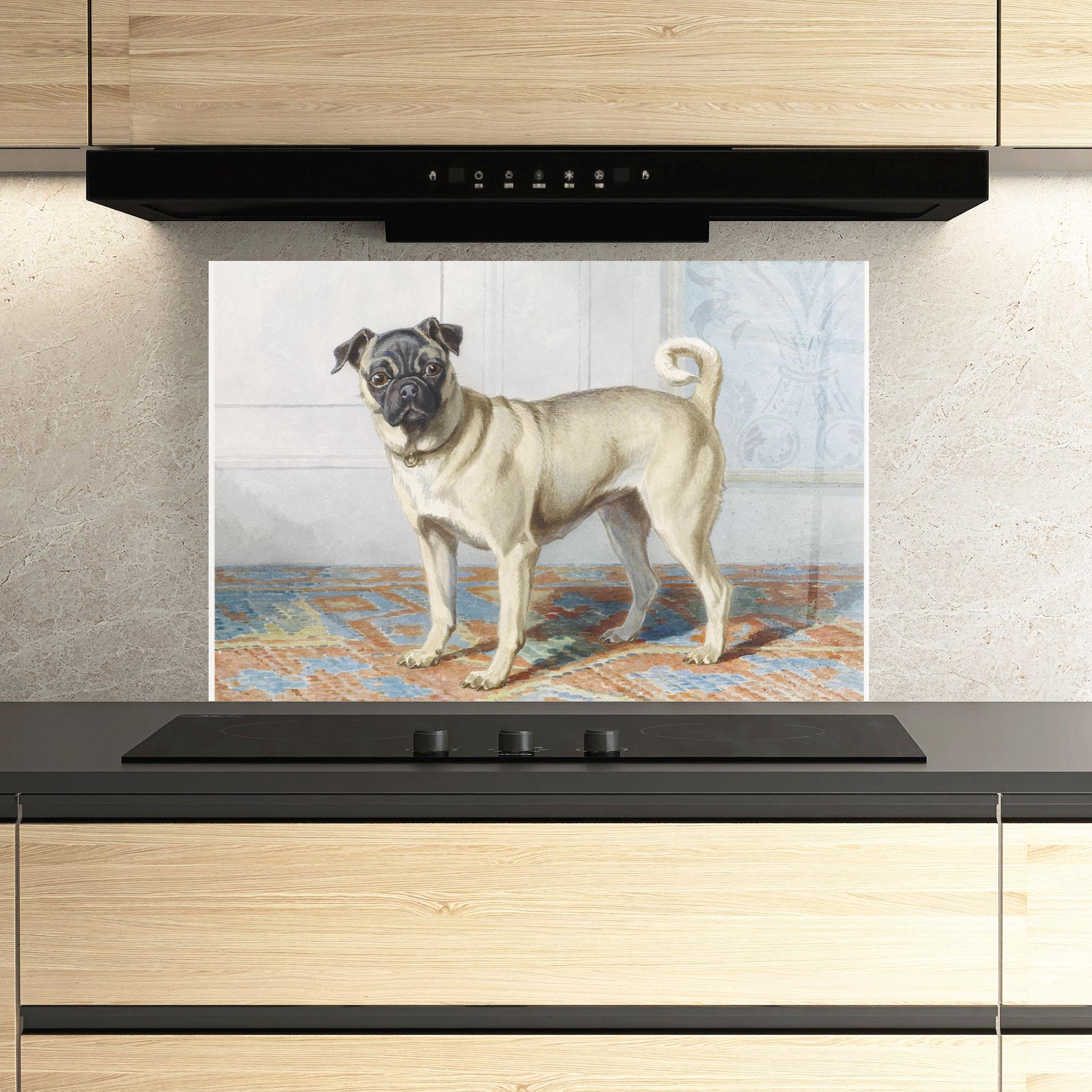 Küchenrückwand Glas Cute Cream Dog mockup 3