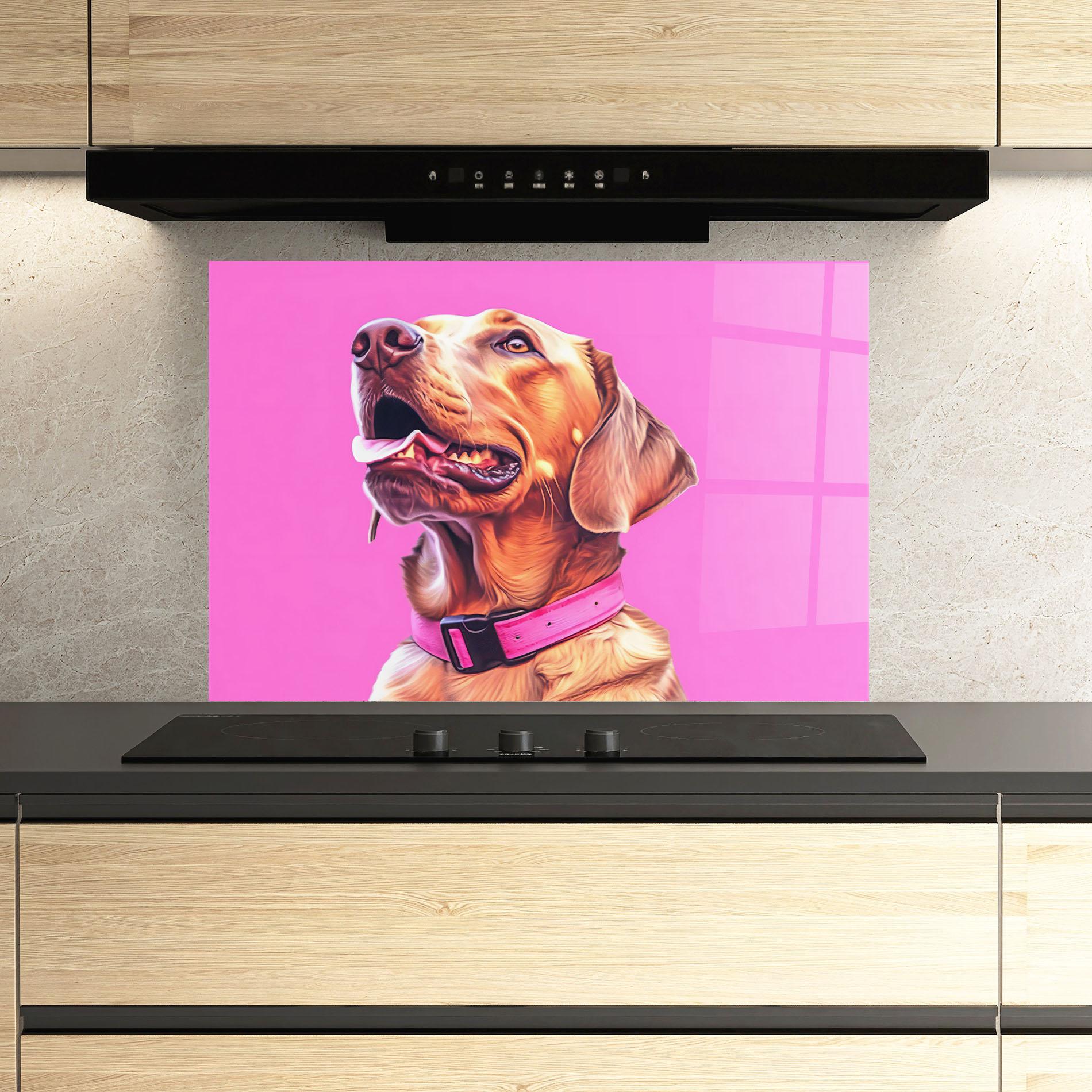 Küchenrückwand Glas Cute Retriever Dog mockup 3