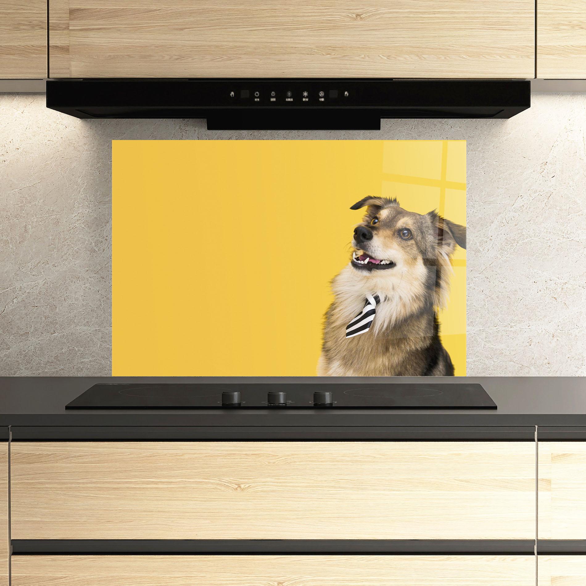Küchenrückwand Glas Cute Smiling Dog mockup 3