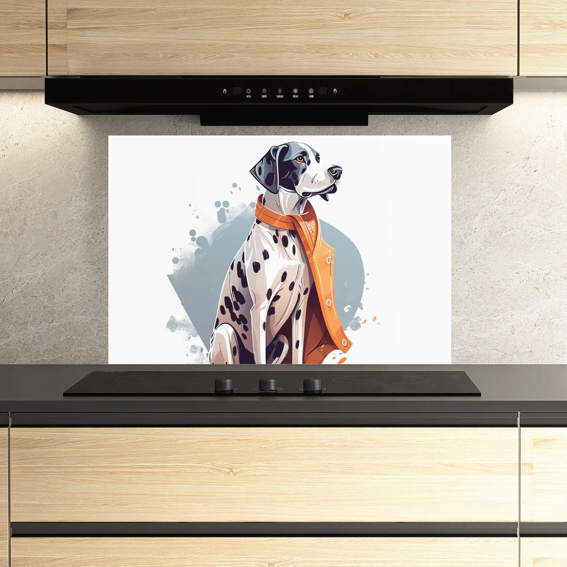 Küchenrückwand Glas Orange Scarf Dalmatian mockup 3