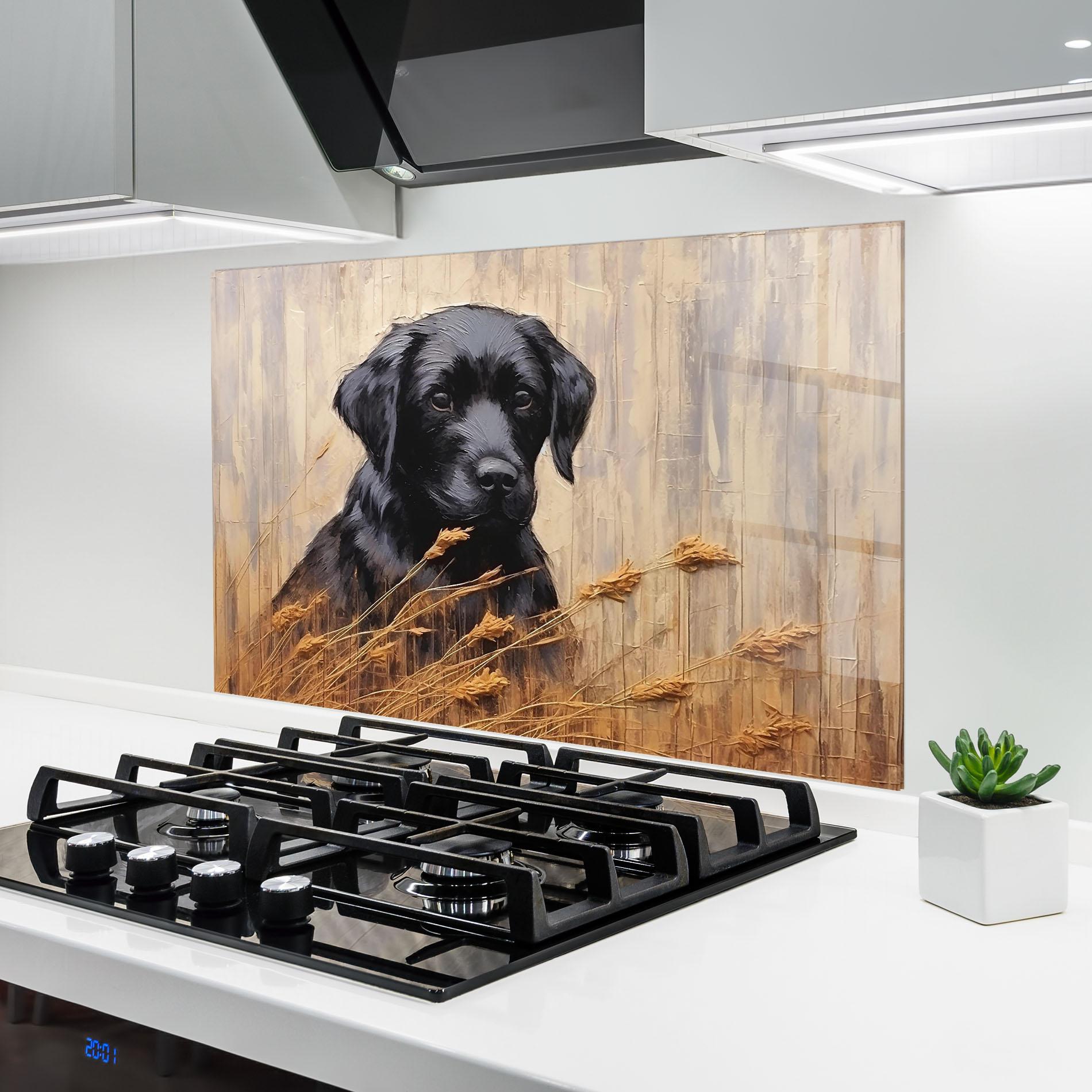 Küchenrückwand Glas Black Dog Art mockup 6