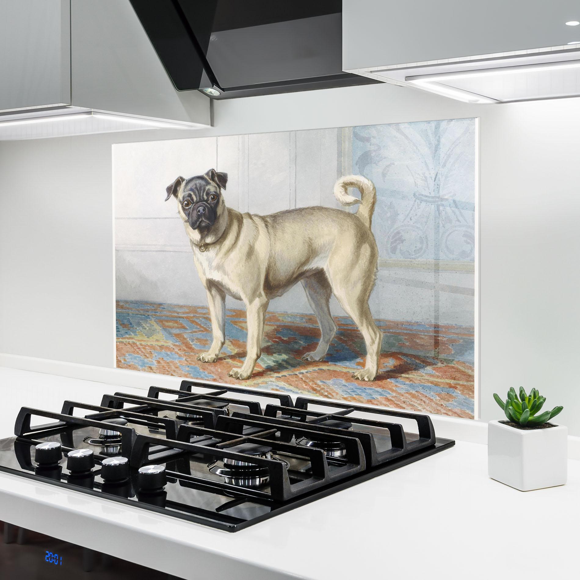 Küchenrückwand Glas Cute Cream Dog mockup 6