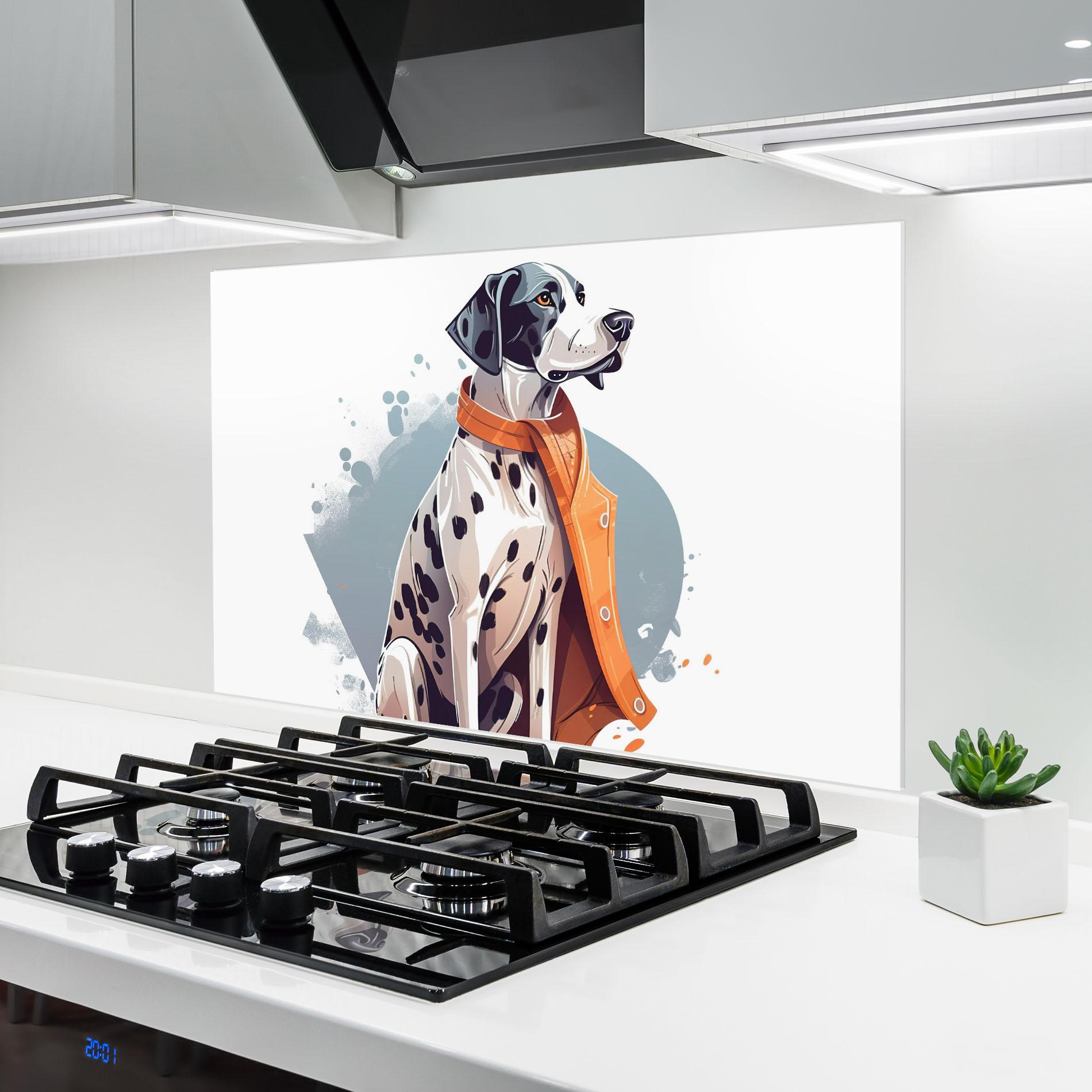 Küchenrückwand Glas Orange Scarf Dalmatian mockup 6