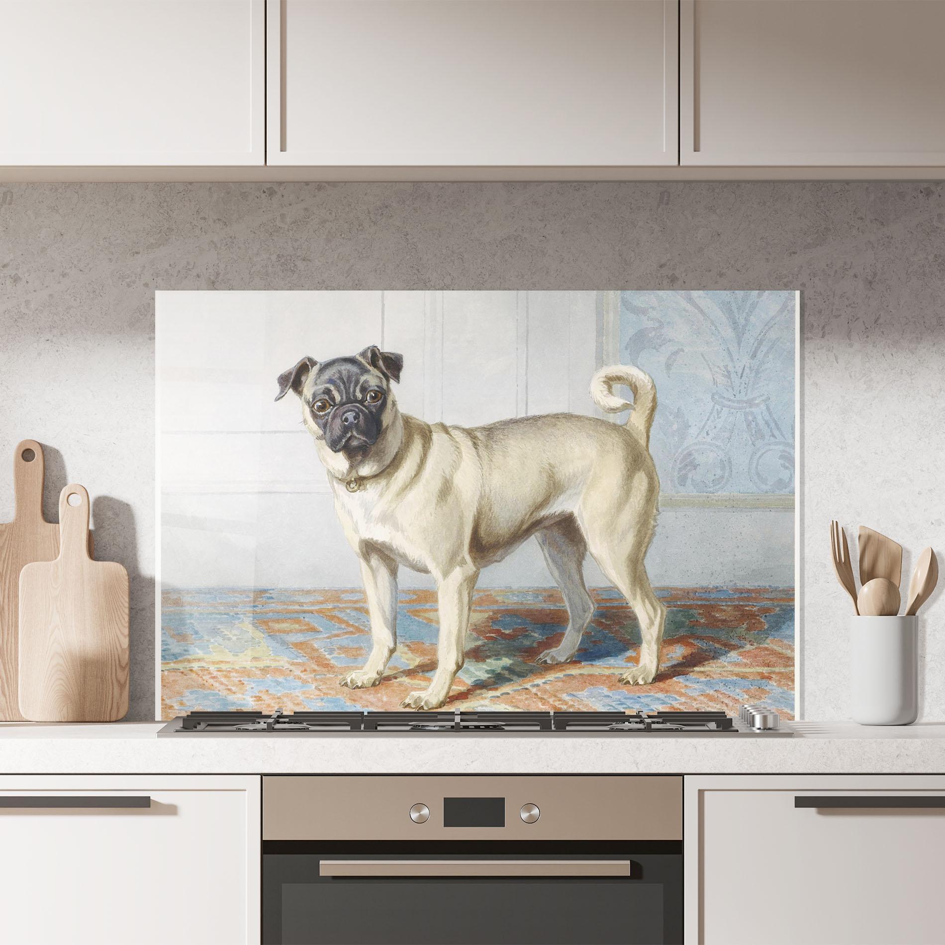 Küchenrückwand Glas Cute Cream Dog mockup 7