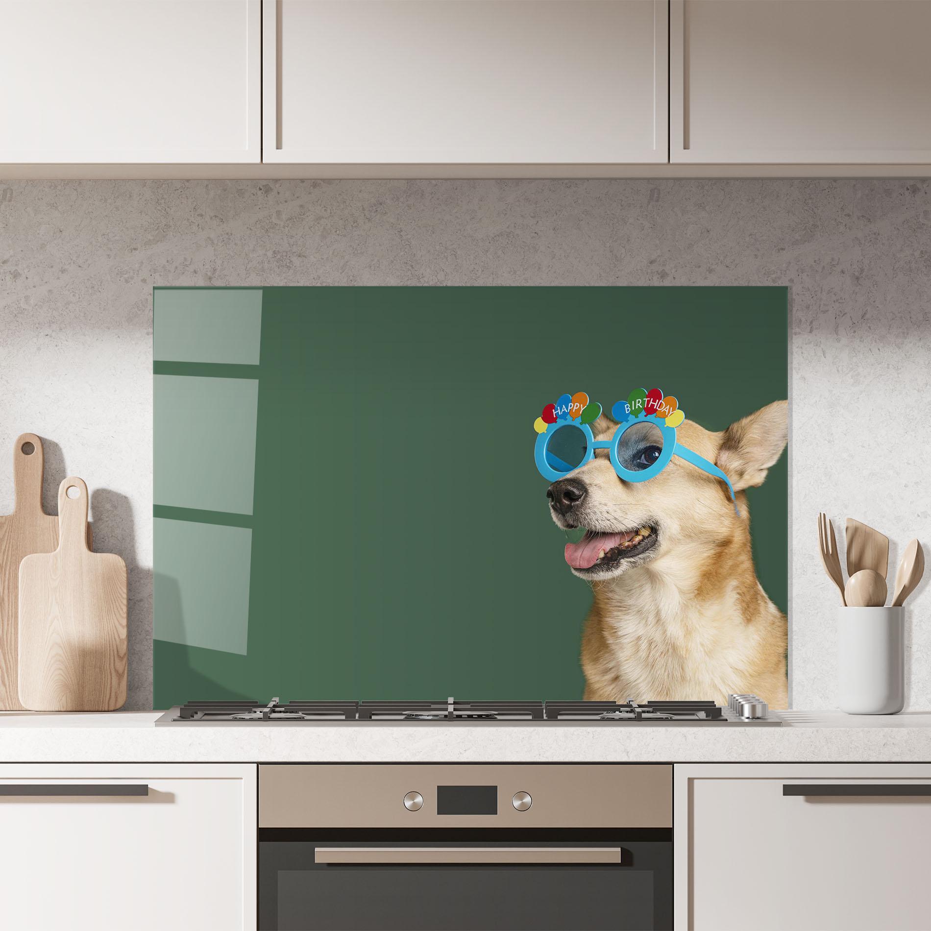 Küchenrückwand Glas Cute Glasses Dog mockup 7