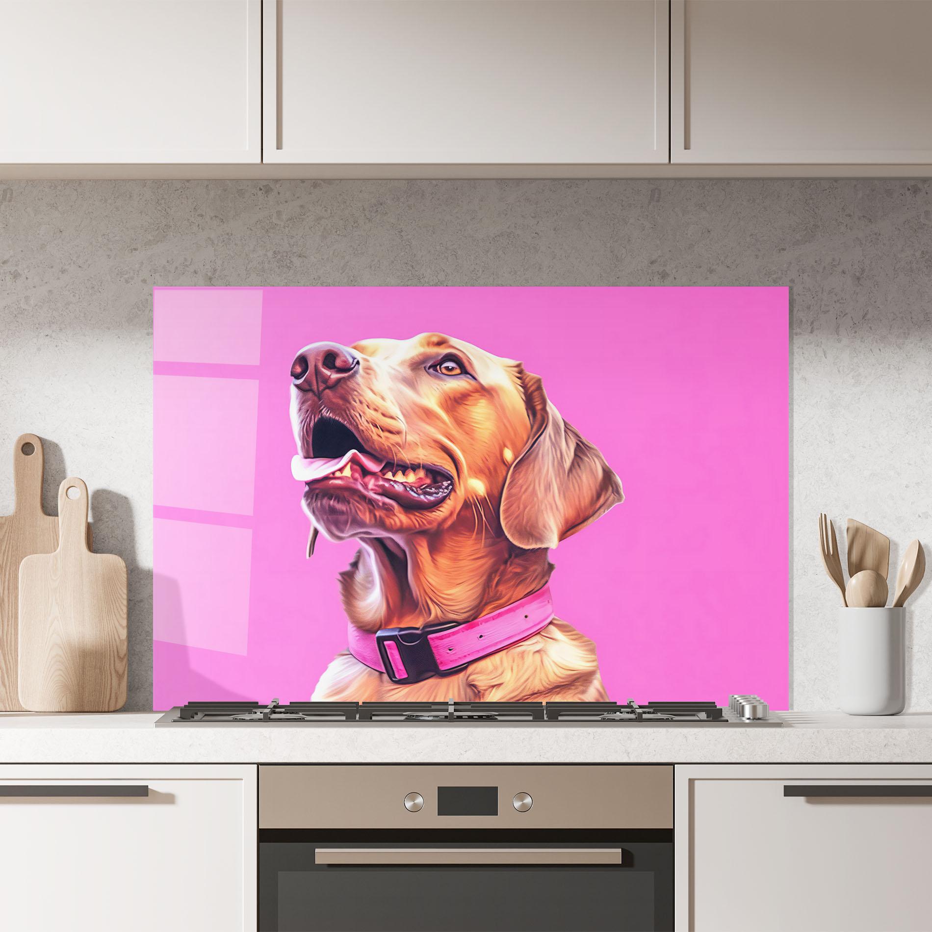 Küchenrückwand Glas Cute Retriever Dog mockup 7