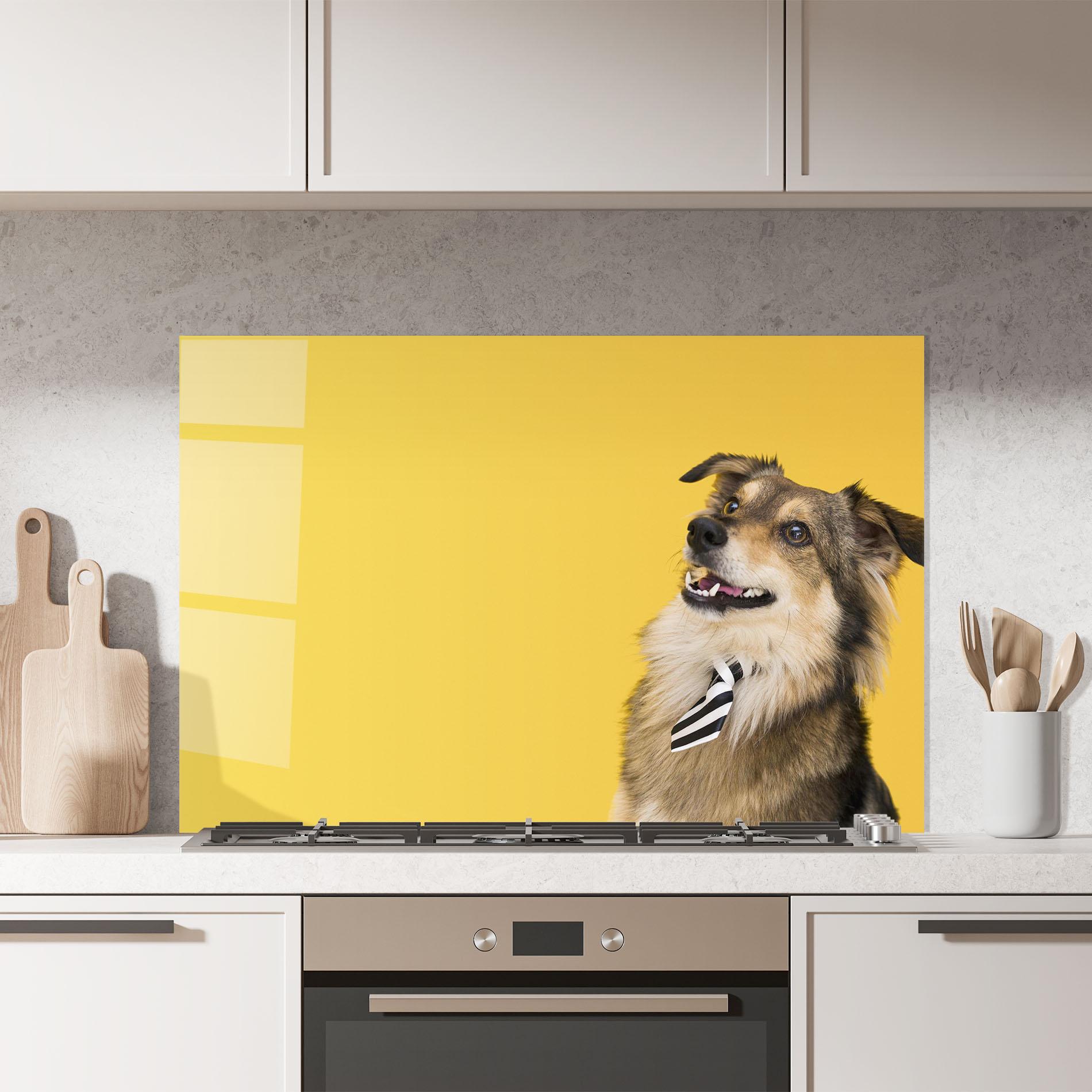 Küchenrückwand Glas Cute Smiling Dog mockup 7