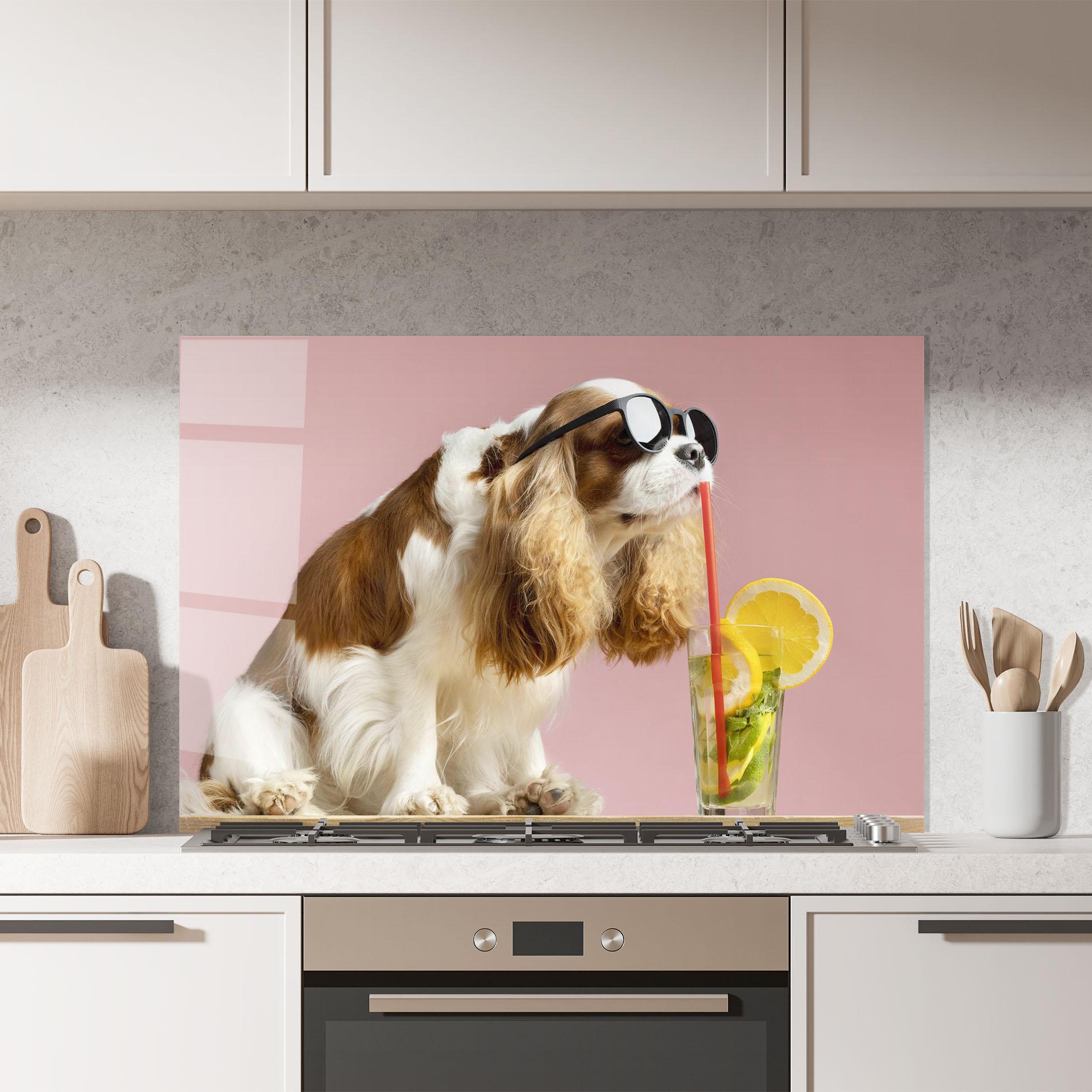 Küchenrückwand Glas Dog With Juice mockup 7