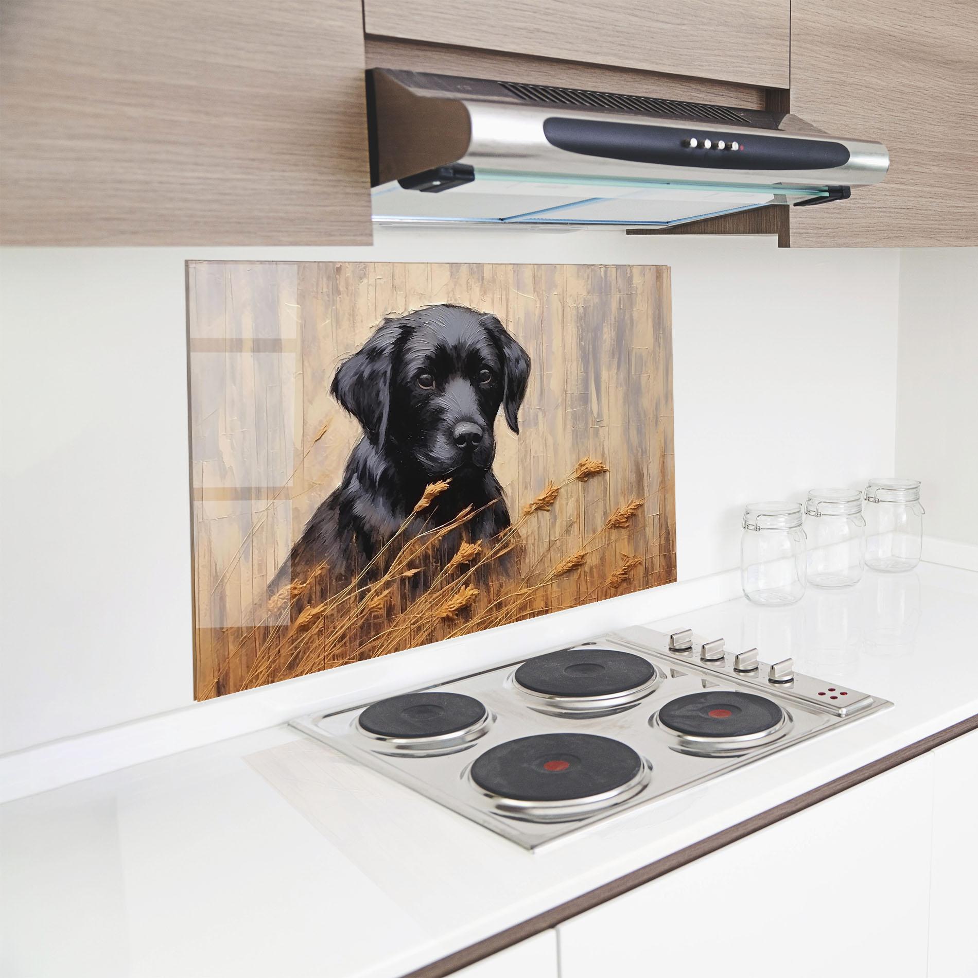Küchenrückwand Glas Black Dog Art mockup 8