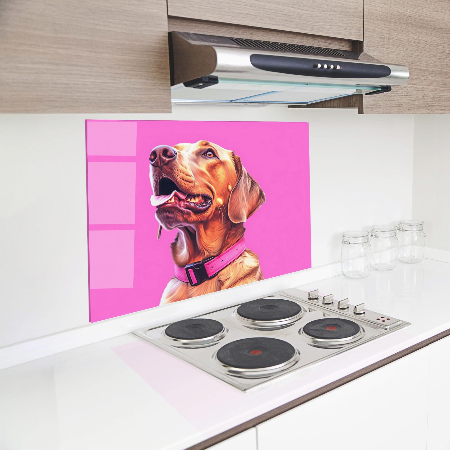 Küchenrückwand Glas Cute Retriever Dog mockup 8
