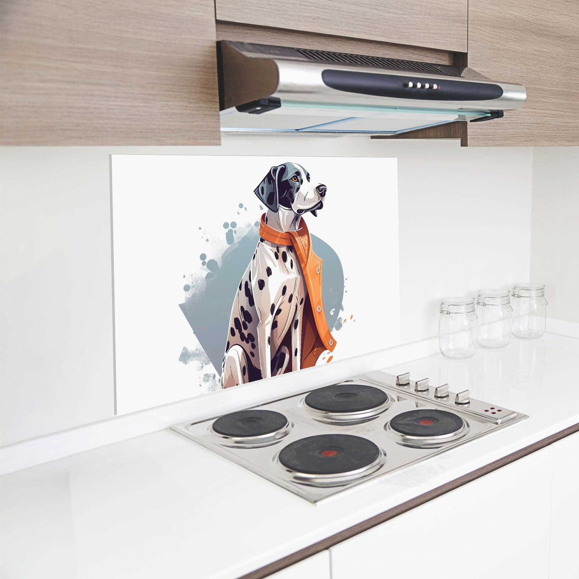 Küchenrückwand Glas Orange Scarf Dalmatian mockup 8