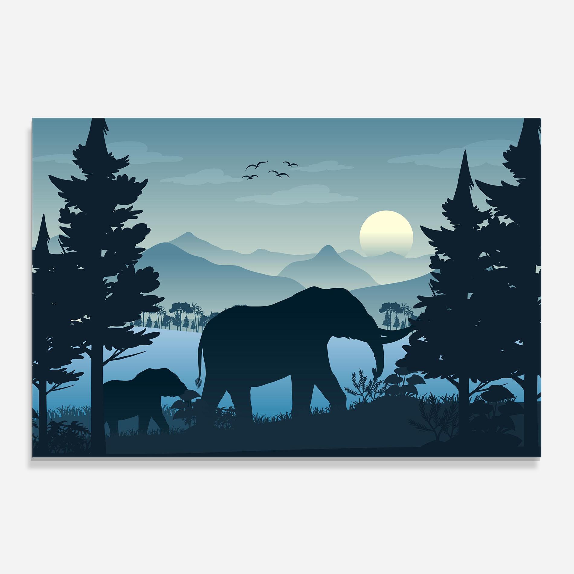 Küchenrückwand Glas Blue Light Elephant mockup 0