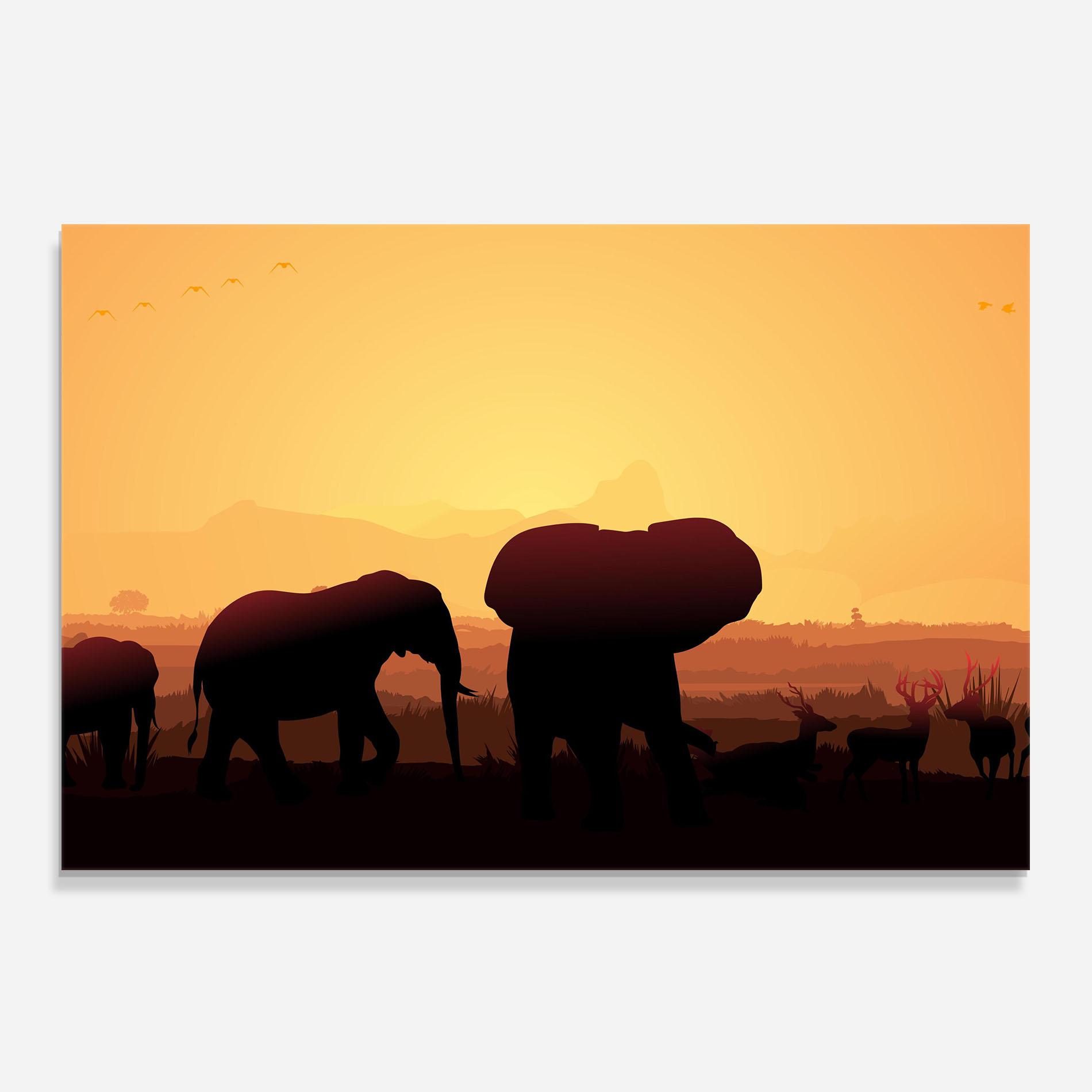Küchenrückwand Glas Elephant Shilouette Sunset mockup 0