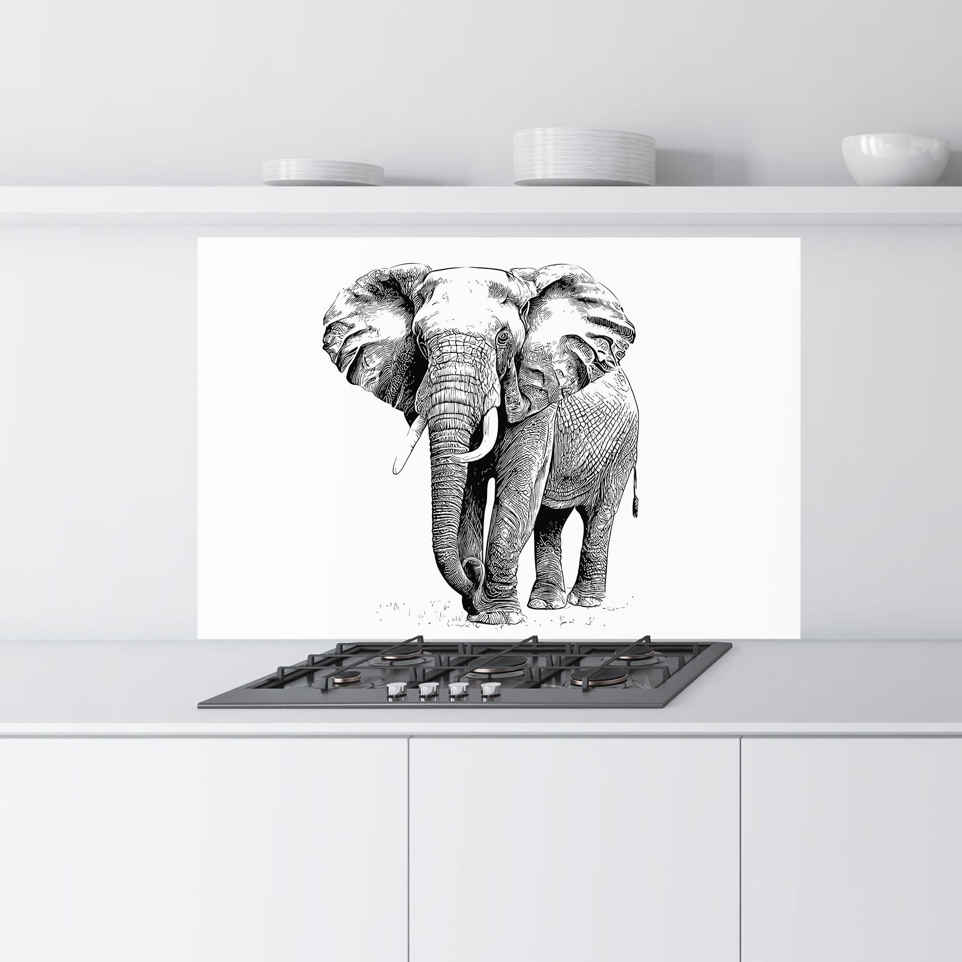 Küchenrückwand Glas Black Lines Elephant mockup 9