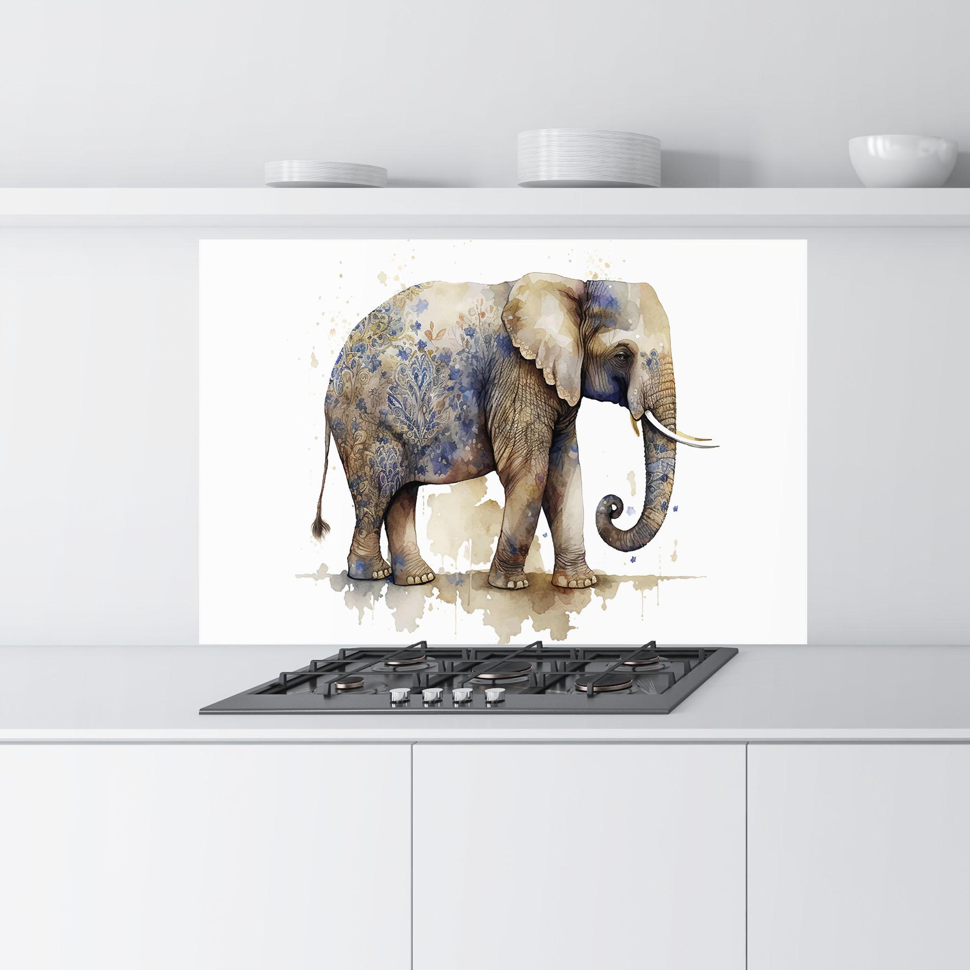 Küchenrückwand Glas Blue Grey Elephant mockup 9