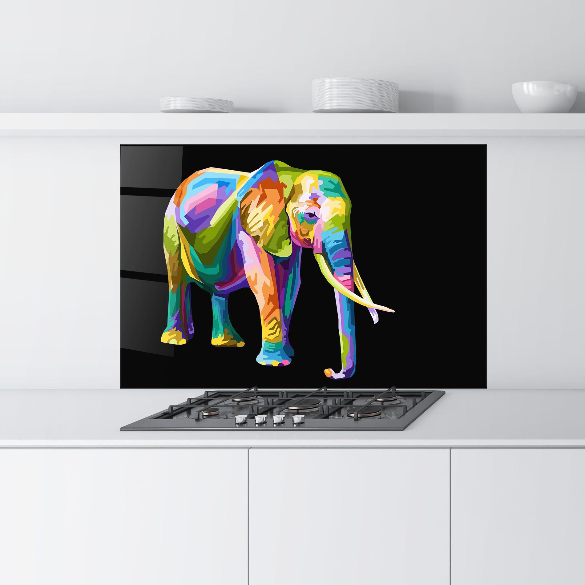Küchenrückwand Glas Colorful Elephant Art mockup 9