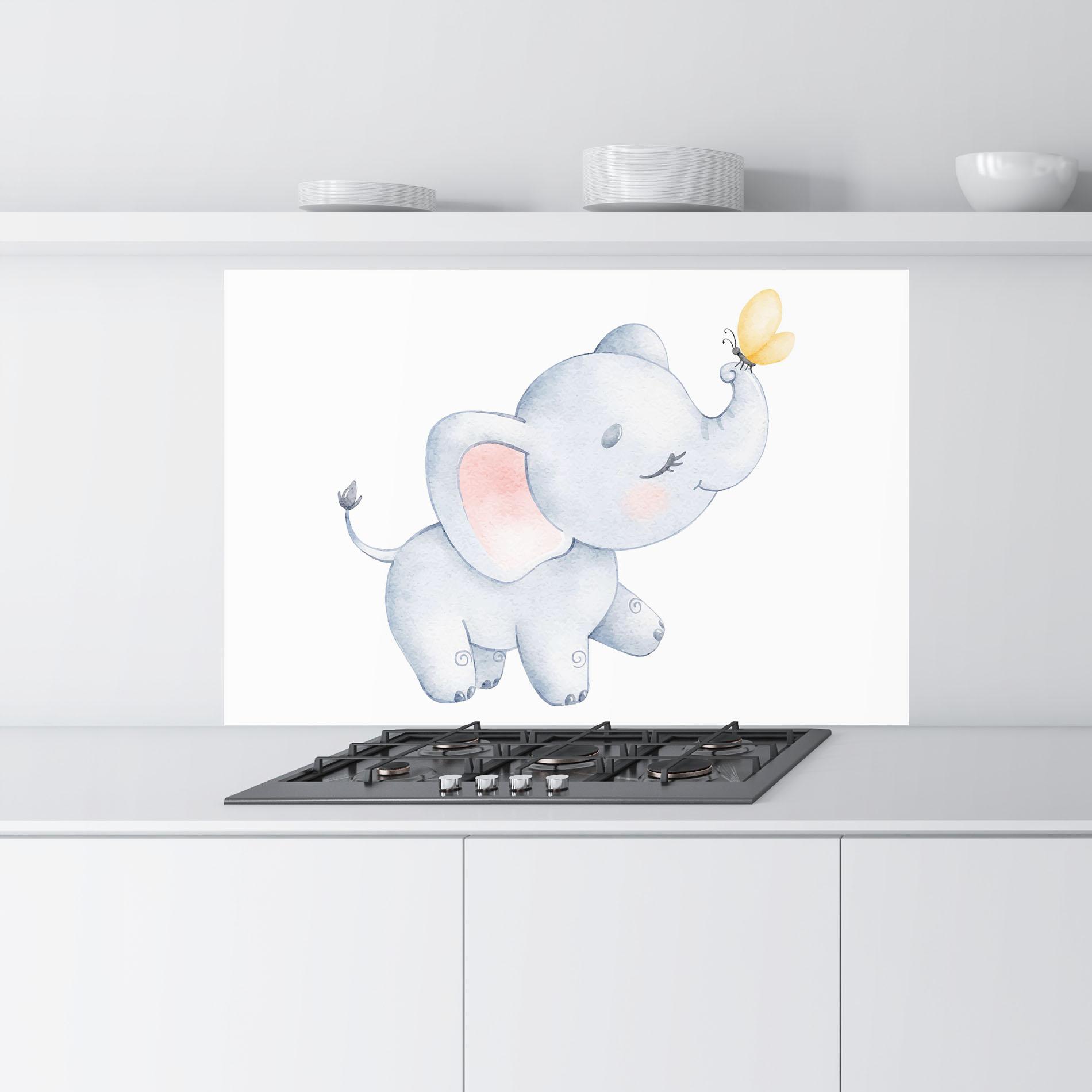 Küchenrückwand Glas Elephant Butterfly mockup 9